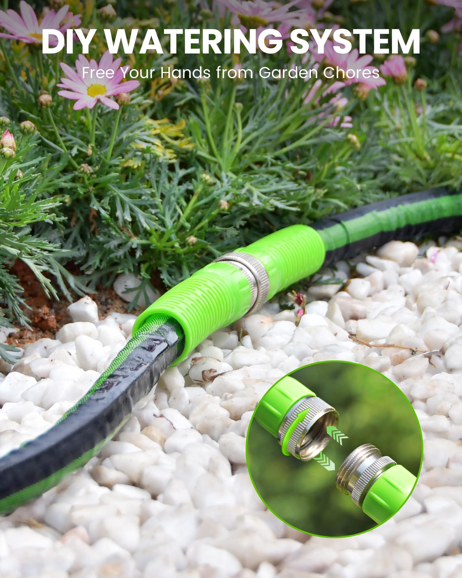 RAINPOINT 25ft Flat Soaker Hose, 80% Water-Saving Drip Irrigation Hose, Leakproof and Flexible with Anodized Aluminum Ends, Double Layer Gardening Hoses for Gardens, Vegetables and Trees, Green - Image 3