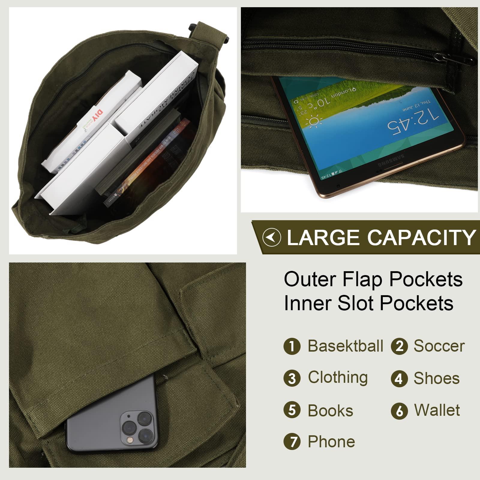 Canvas Messenger Bag Large Hobo Crossbody Bags with Multiple Pockets,School Vintage Shoulder Laptop Bag for Women and Men - Image 4