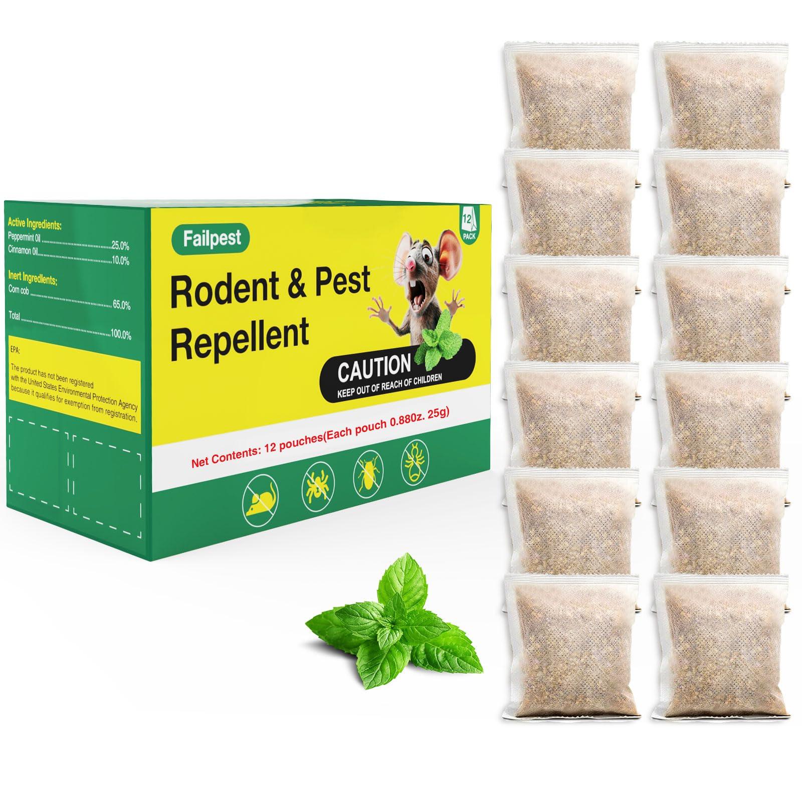 Strength Mice Rodent Repellent Pouches,12 Bags Effective Peppermint Oil Rats Mouse Deterrent, Safe for Home & Garden