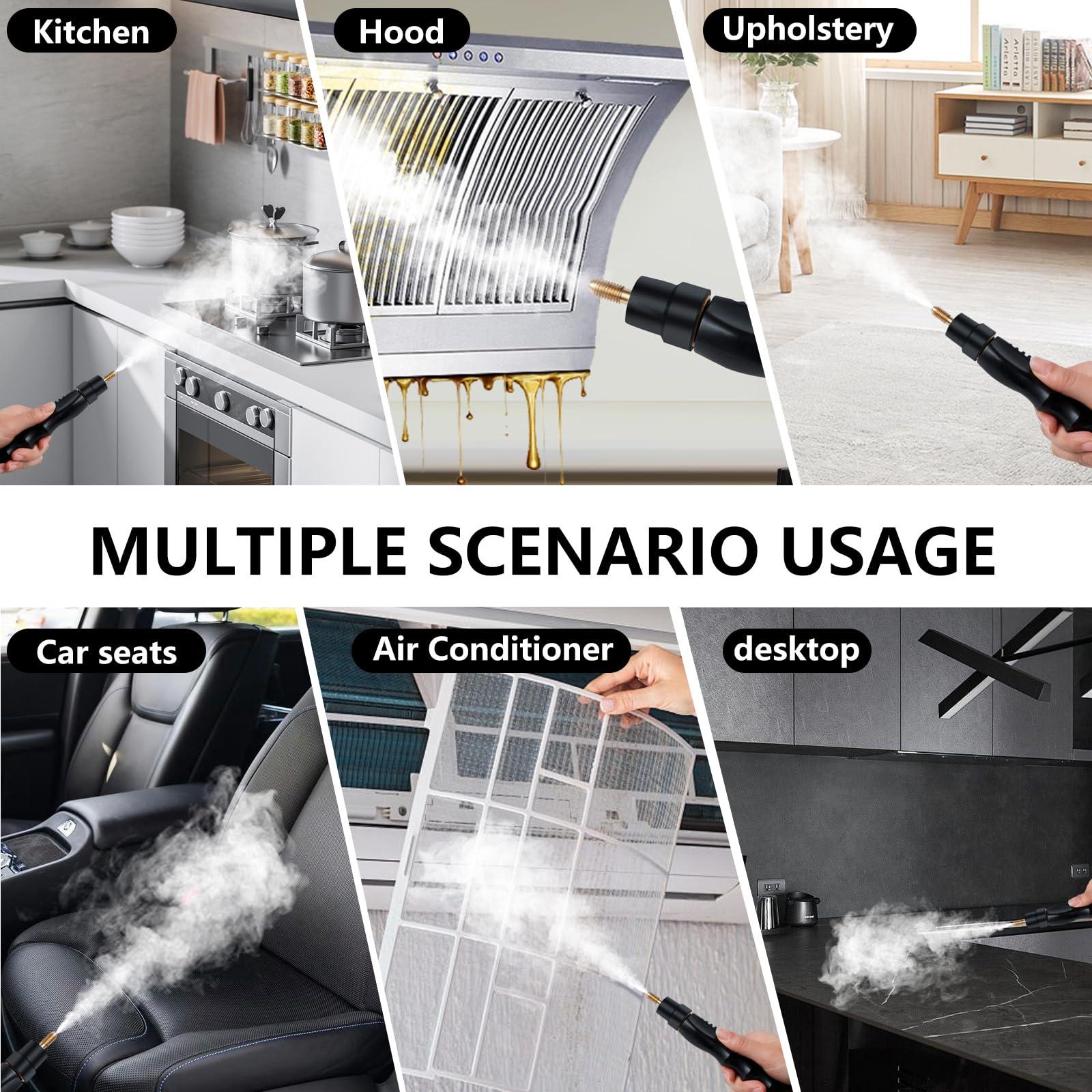 Handheld Steam Cleaner, 2500W Pressurized Steam Cleaner with 3 Brush Heads, Portable Steam Cleaner for Home, Car, Furniture, Kitchen, Bathroom and Wall, Orange - Image 7
