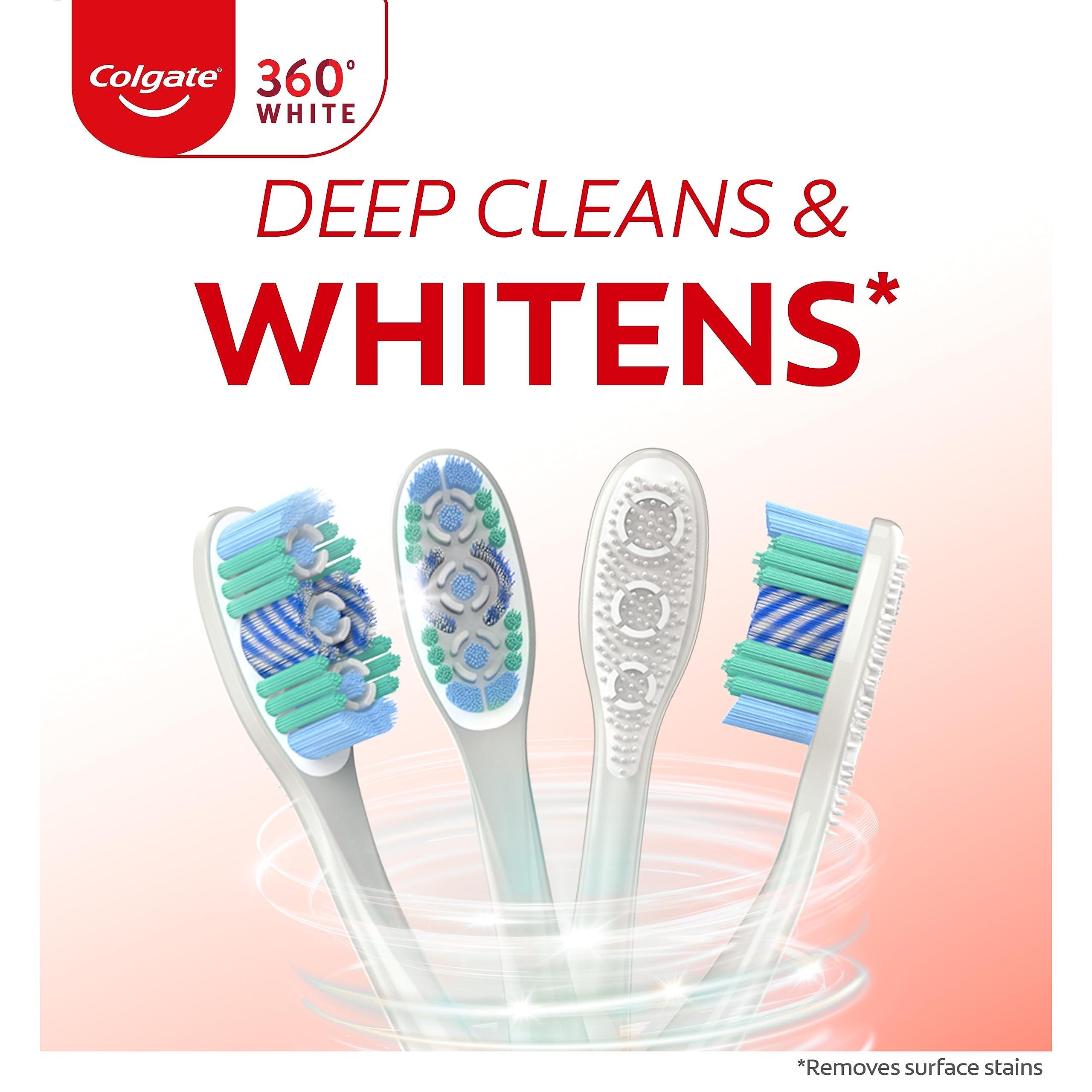 Colgate 360 Optic White Whitening Toothbrush, Adult Soft Toothbrush with Whitening Cups, Helps Whiten Teeth and Removes Odor Causing Bacteria, 4 Pack - Image 3