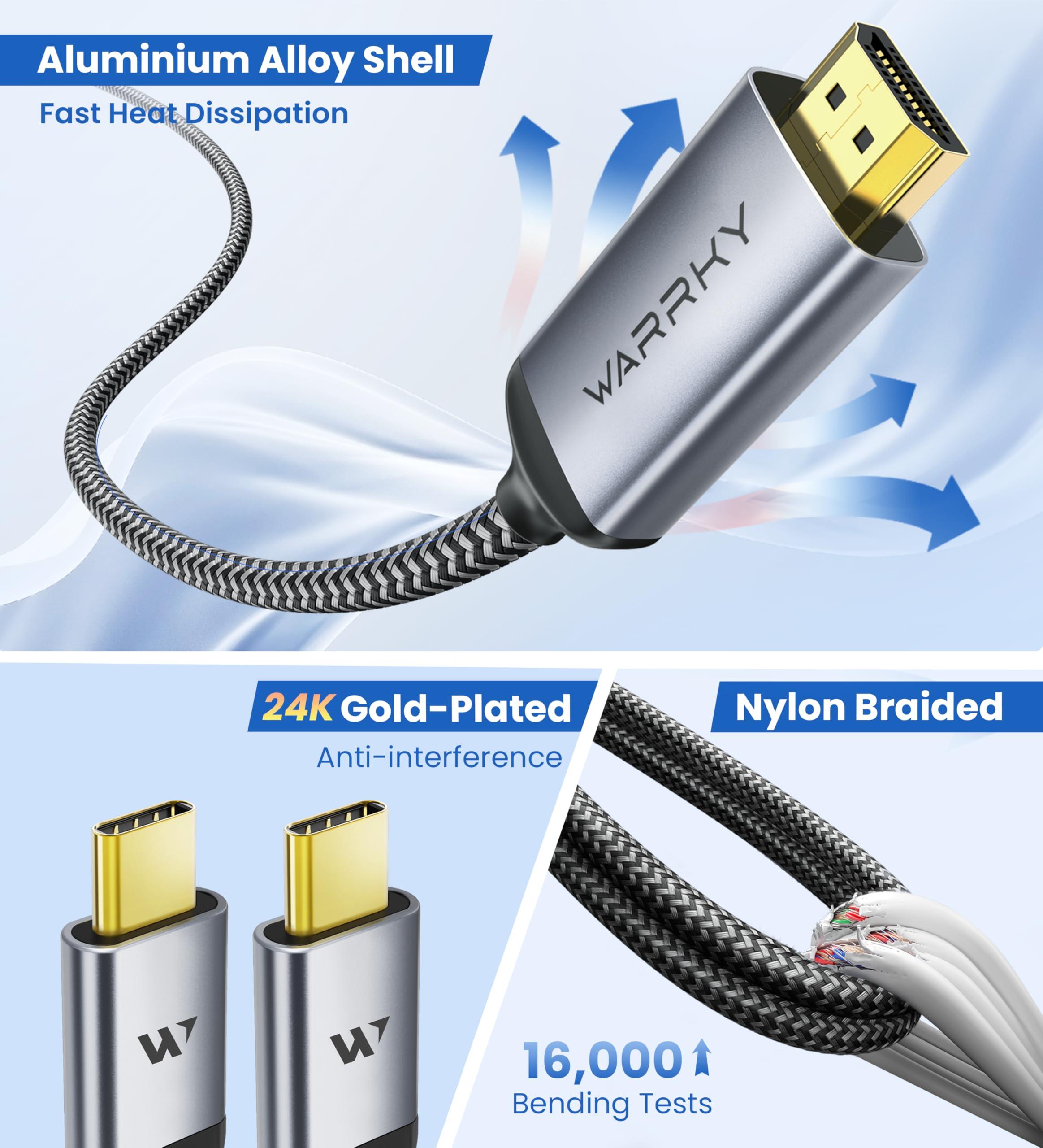 WARRKY USB C to HDMI Cable 4K 60Hz[Anti-Interference, Gold-Plated Plugs] Aluminum HDR Type-C to HDMI 2.0 Cord, Thunderbolt 3/4/5 Compatible for iPhone 15/16 Series, MacBook, iMac, iPad Pro, Galaxy-6ft - Image 6