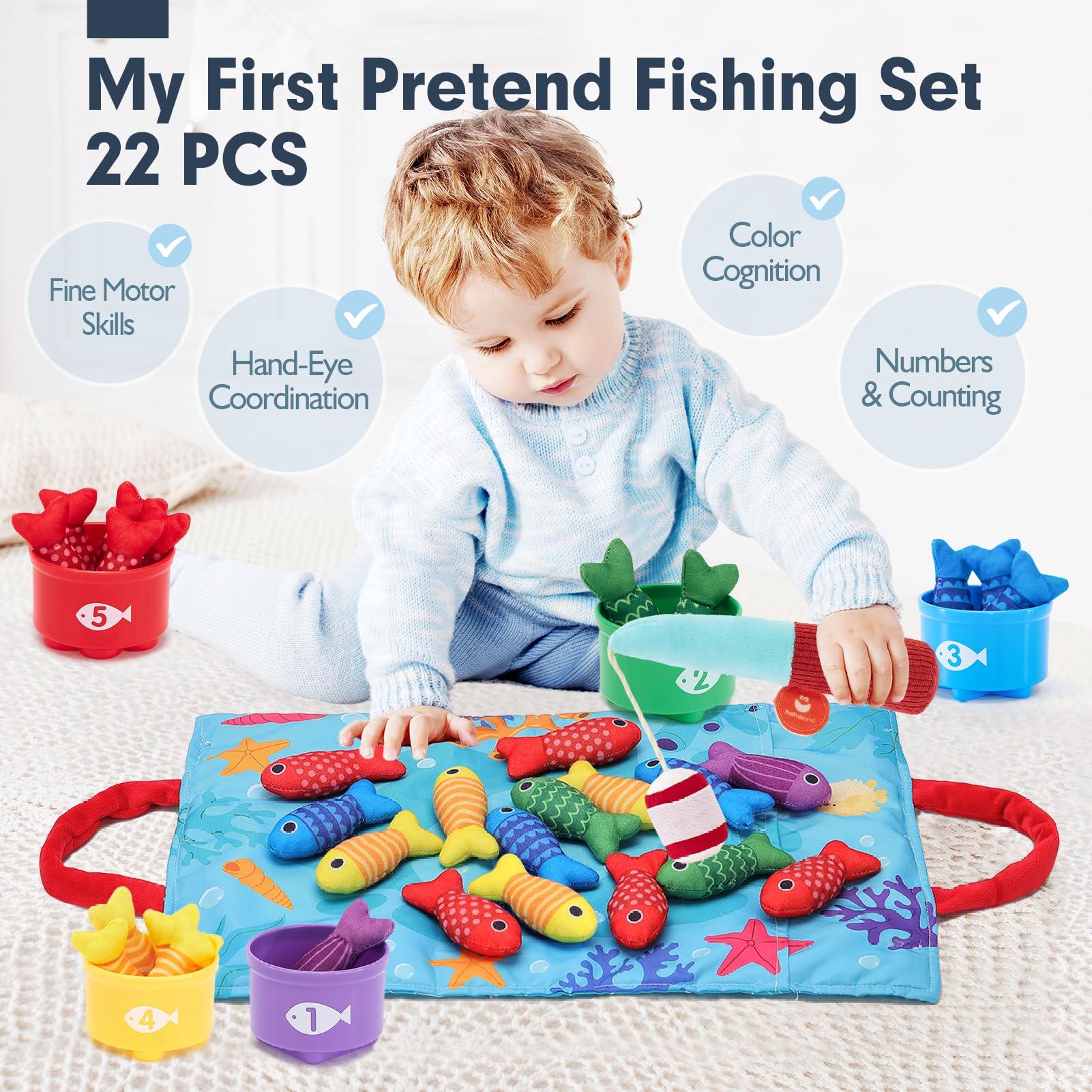 hahaland Montessori Toys for 1 Year Old - 10 in 1 Cloth Toddler Fishing Game with Stacking Cups, Baby Toy 12-18 Months One Year Old Boy Birthday Gift, Toddler Toys for 1 2 Year Old Boy Girl Gifts - Image 3
