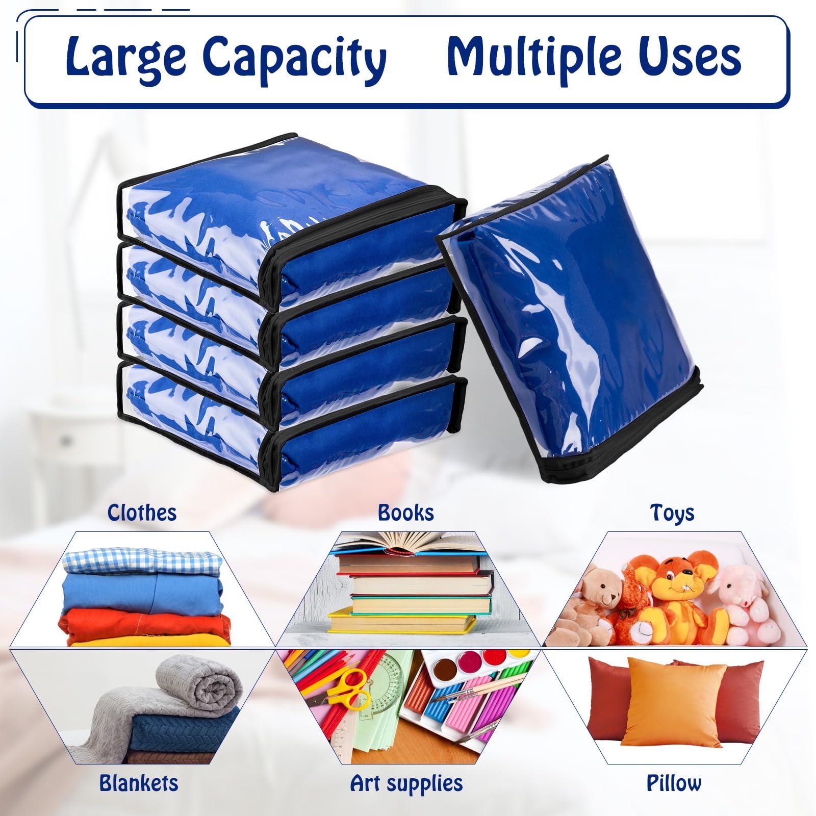 Windyun 32 Pcs Clear Zippered Storage Bags Plastic Storage Bags Sweater Bed Sheet Organizer Zipper Case for Closet Blanket, Sweater, Clothes, Linen, Quilt, Pillow (Black Zipper,10.2 x 9.8 x 2.4 Inch) - Image 5