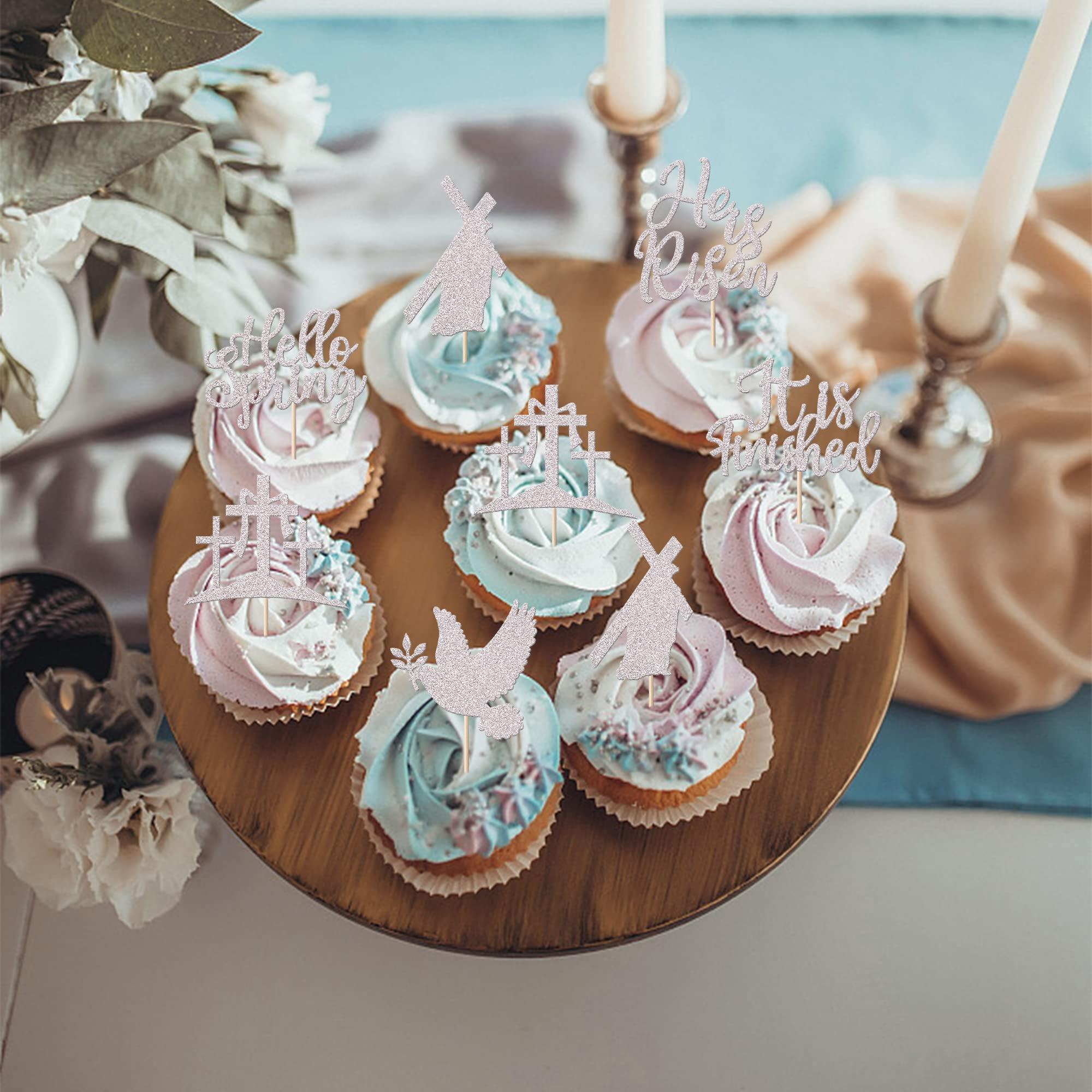 24 Pack Cross Cupcake Toppers Glitter It is Finished Peace Pigeon Cupcake Picks Hello Spring Cake Decorations for Christianity Theme Birthday Party Supplies Silver - Image 5