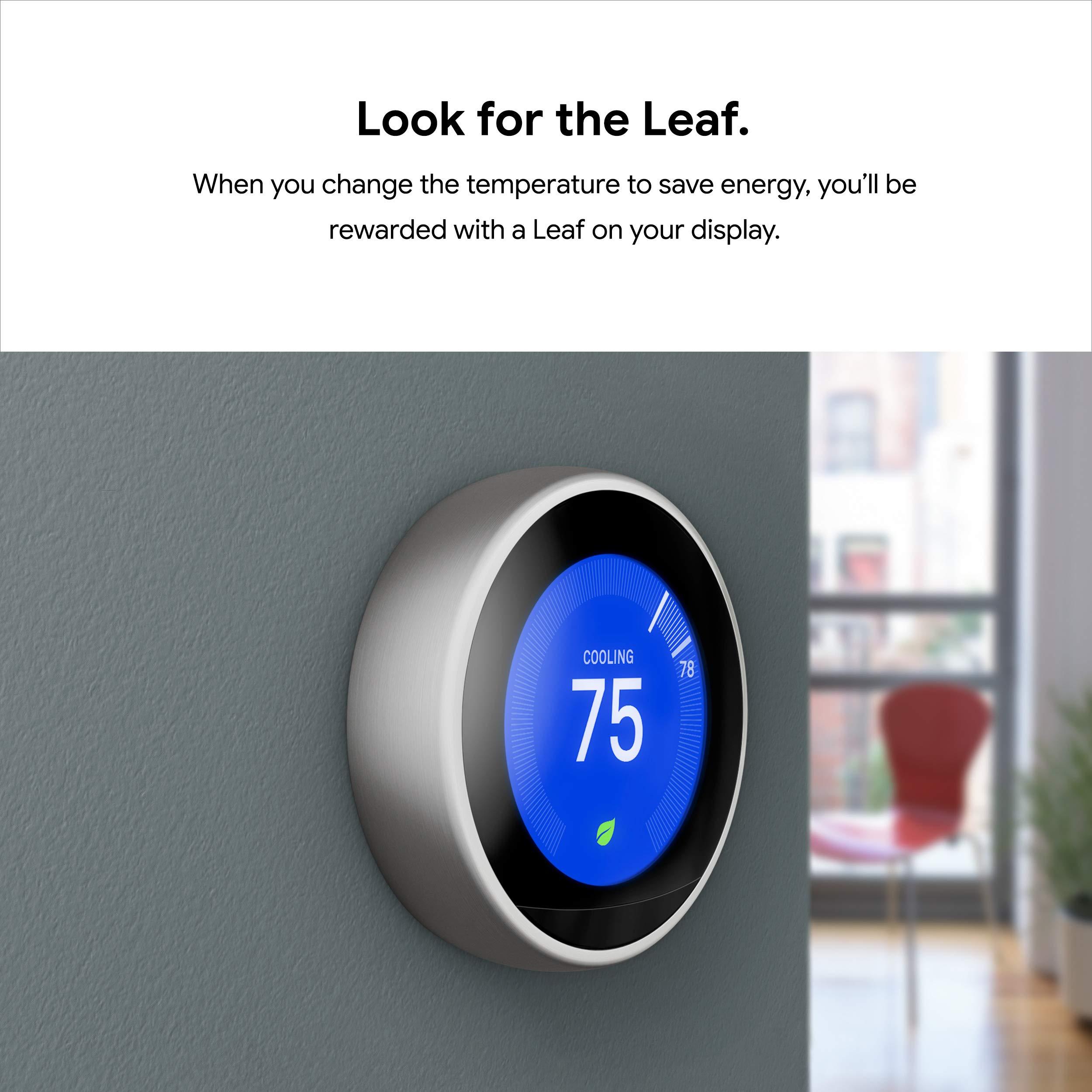 Google Nest Learning Thermostat - 3rd Gen (2015) - Programmable Smart Thermostat for Home - Works with Alexa - Stainless Steel - Image 10