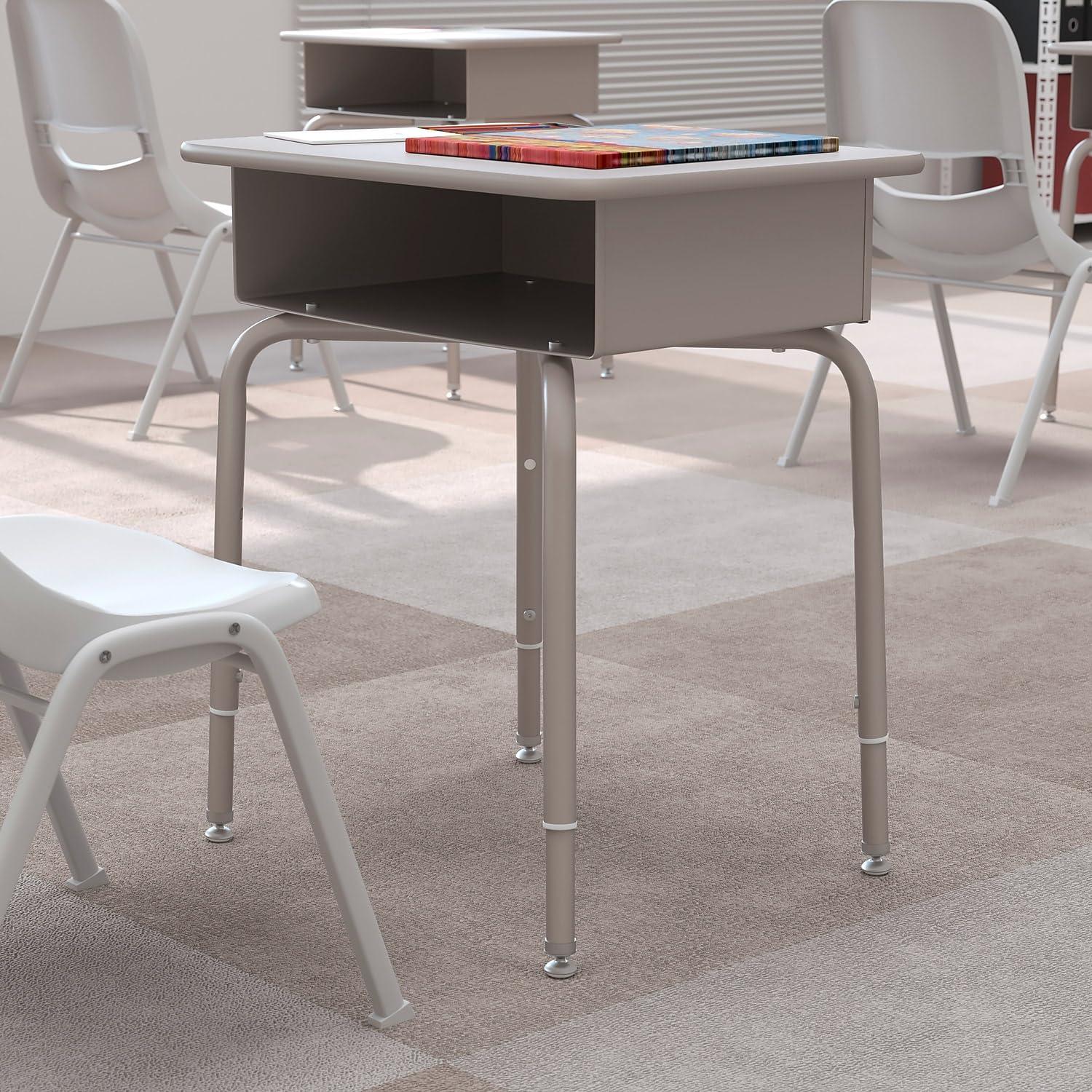 Flash Furniture Billie Student Desk - Gray Granite Open Front School Desk - Silver Metal Frame - 24"W x 18"D Adjustable Height, Durable for School or Remote Learning - Image 2