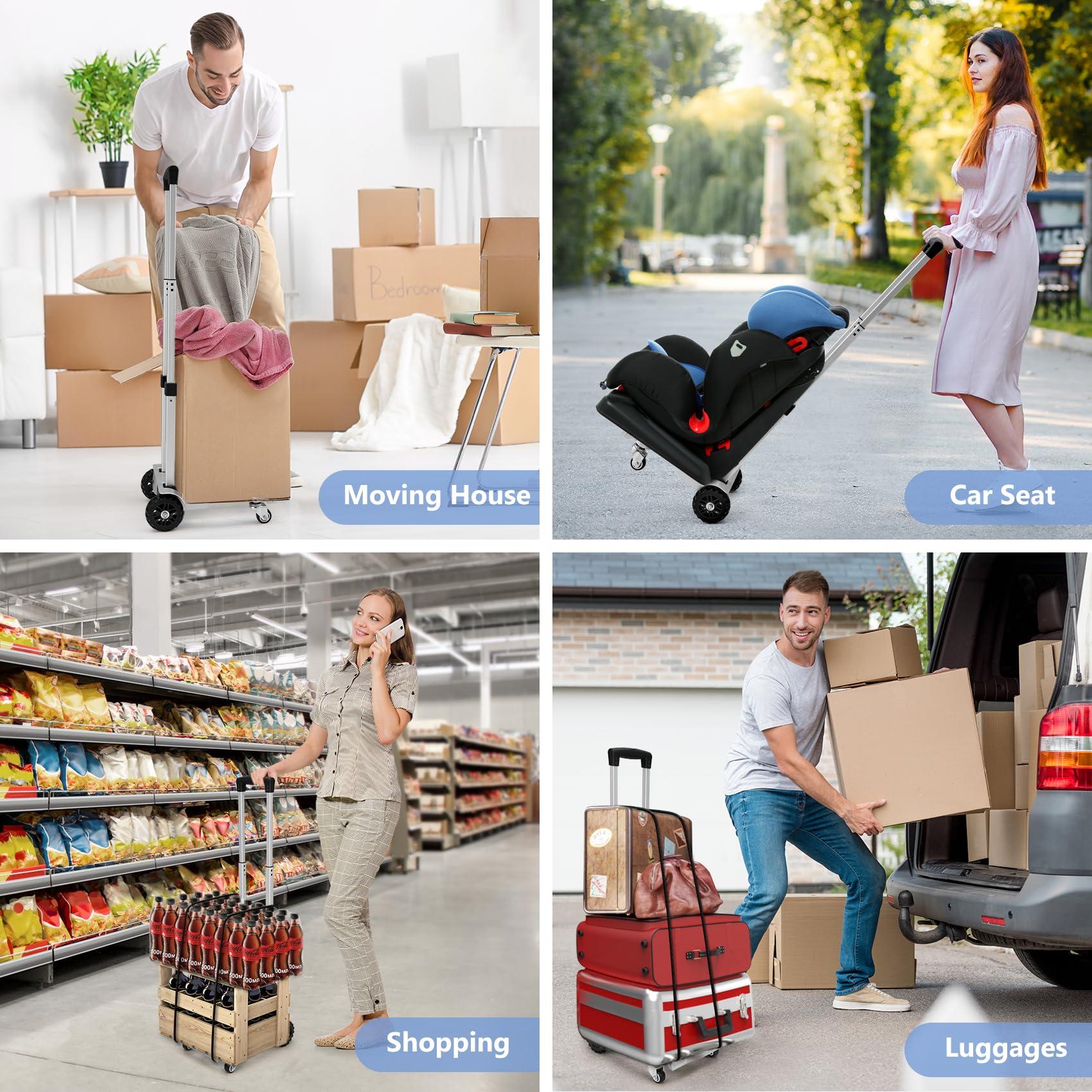 KEDSUM 270LBS Utility Luggage Cart with 4 Wheels, 100% Aluminum Dolly Cart, Folding Hand Truck with Advanced Tank Wheels, Portable Dolly for Luggage, Travel, Shopping, Office Use - Image 8