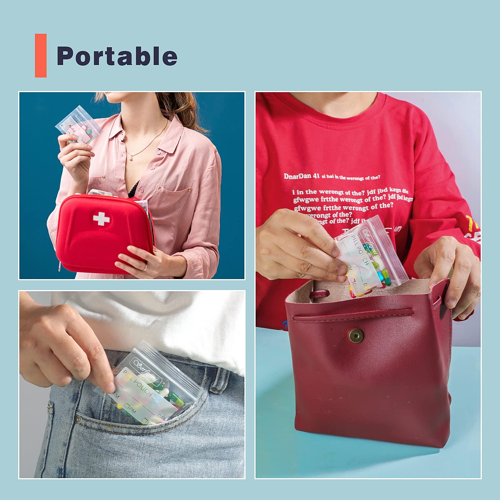 Serfeymi Pill Pouch Bags for Travel Pack of 120 BPA Free 3 x 2.75 inch Reusable Pill Pouches for Medicine with Write on Label Clear Ziplock Seal Waterproof AM PM Pill Baggies for Medicine Organizer - Image 7