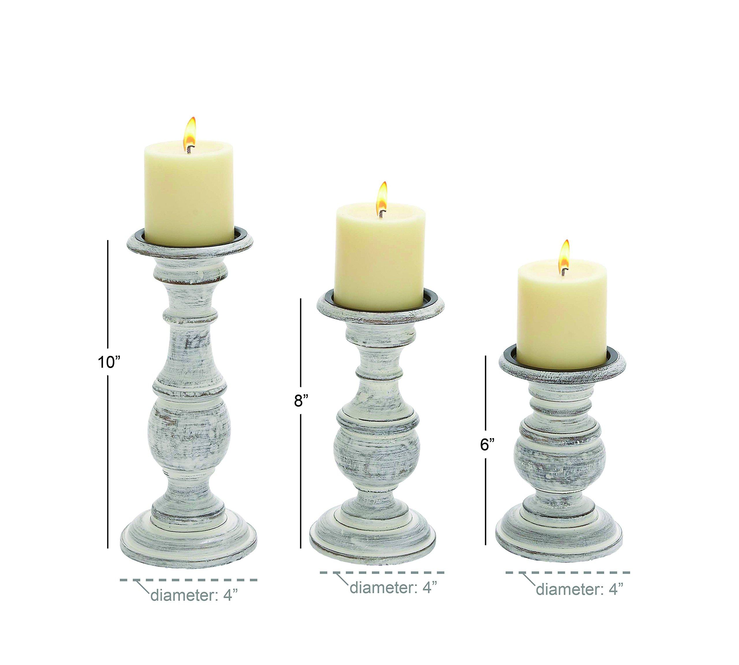 Deco 79 Mango Wood Decorative Candle Holder Turned Style Pillar Candle Stand, Set of 3 Candlestick Holder 10", 8", 6”H, White - Image 13