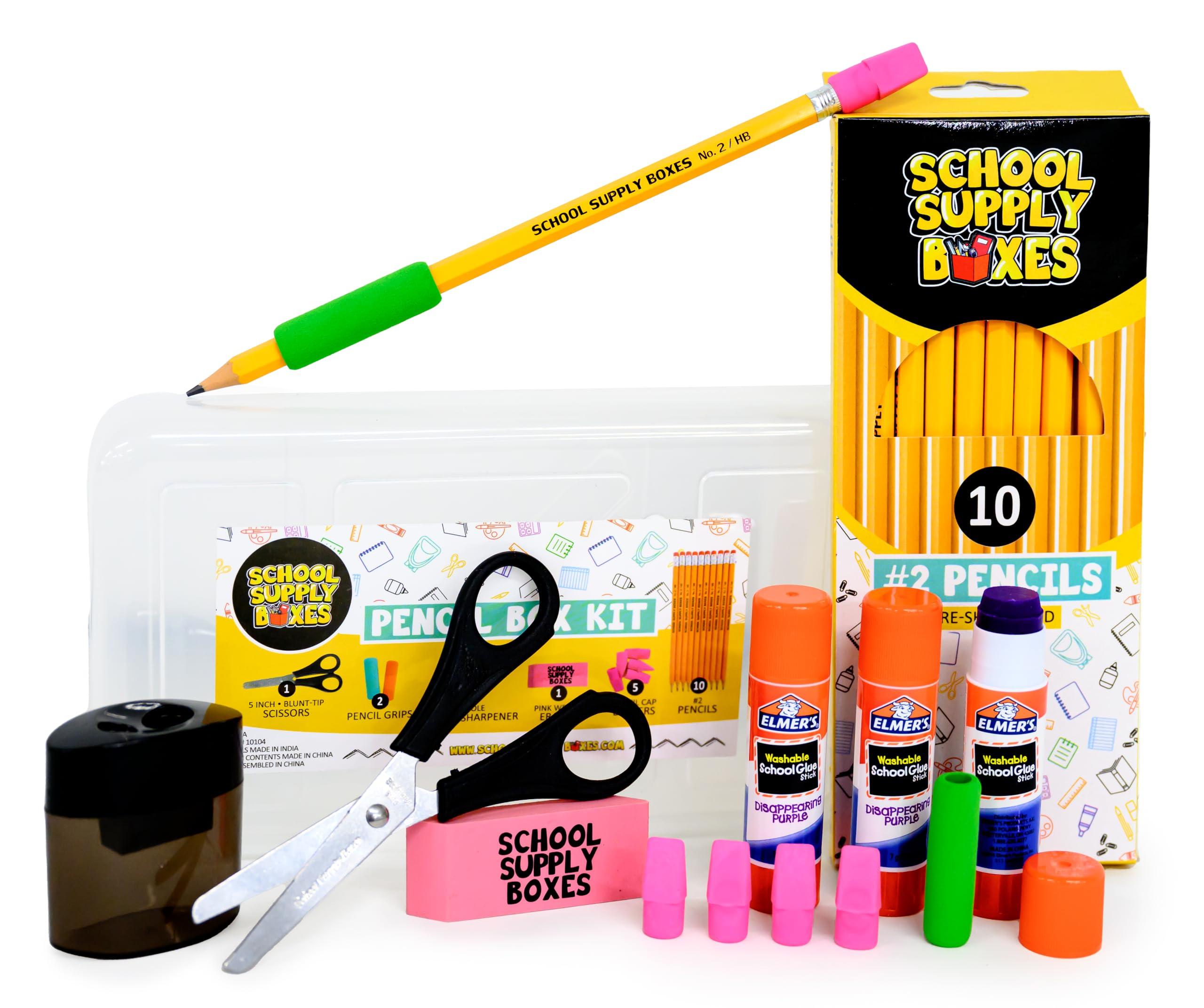 Back to School Supply Box Grades K-5 - School Supply Boxes - 32 Piece School Supplies Kit Includes Markers, Crayons, Pencils, Scissors, Folders, Glue Sticks, Notebook, and Composition Book - Image 3