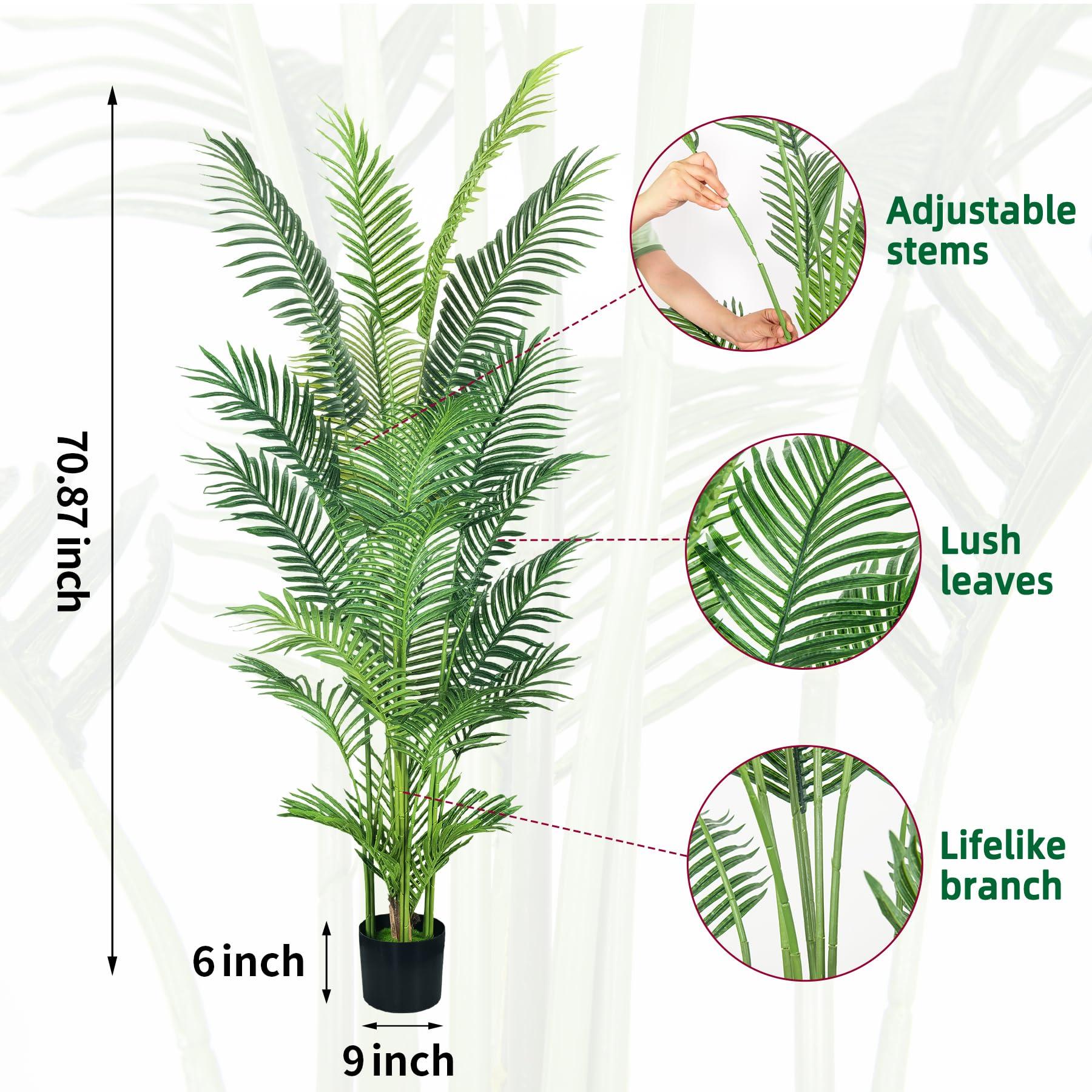 HAIHONG 6FT Artificial Palm Tree,Faux Areca Palm Plant with Real Touch Leaves and Adjustable Branches,Fake Tropical Palm Tree for Home Office Indoor Outdoor Modern Decoration - Image 3