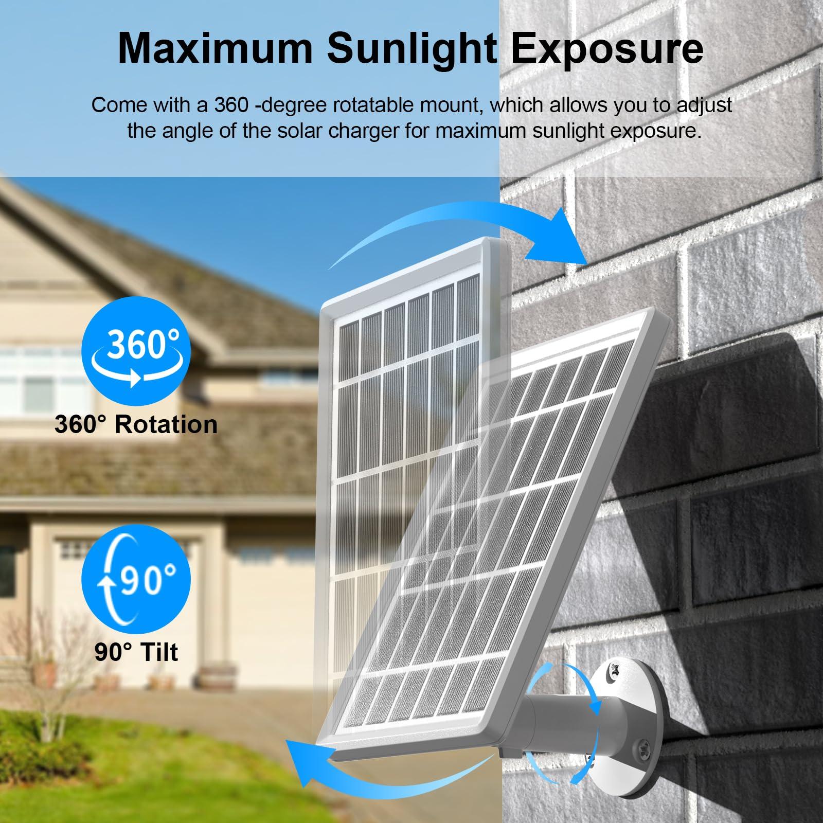 Solar Panel Charger for Ring Camera, Camcorder Solar Charger Compatible with Ring Stick Up Cam, Stick Up Cam Pro Battery, Spotlight Camera Plus Battery, Spotlight Cam Pro, 3W, 2 Pack - Image 4