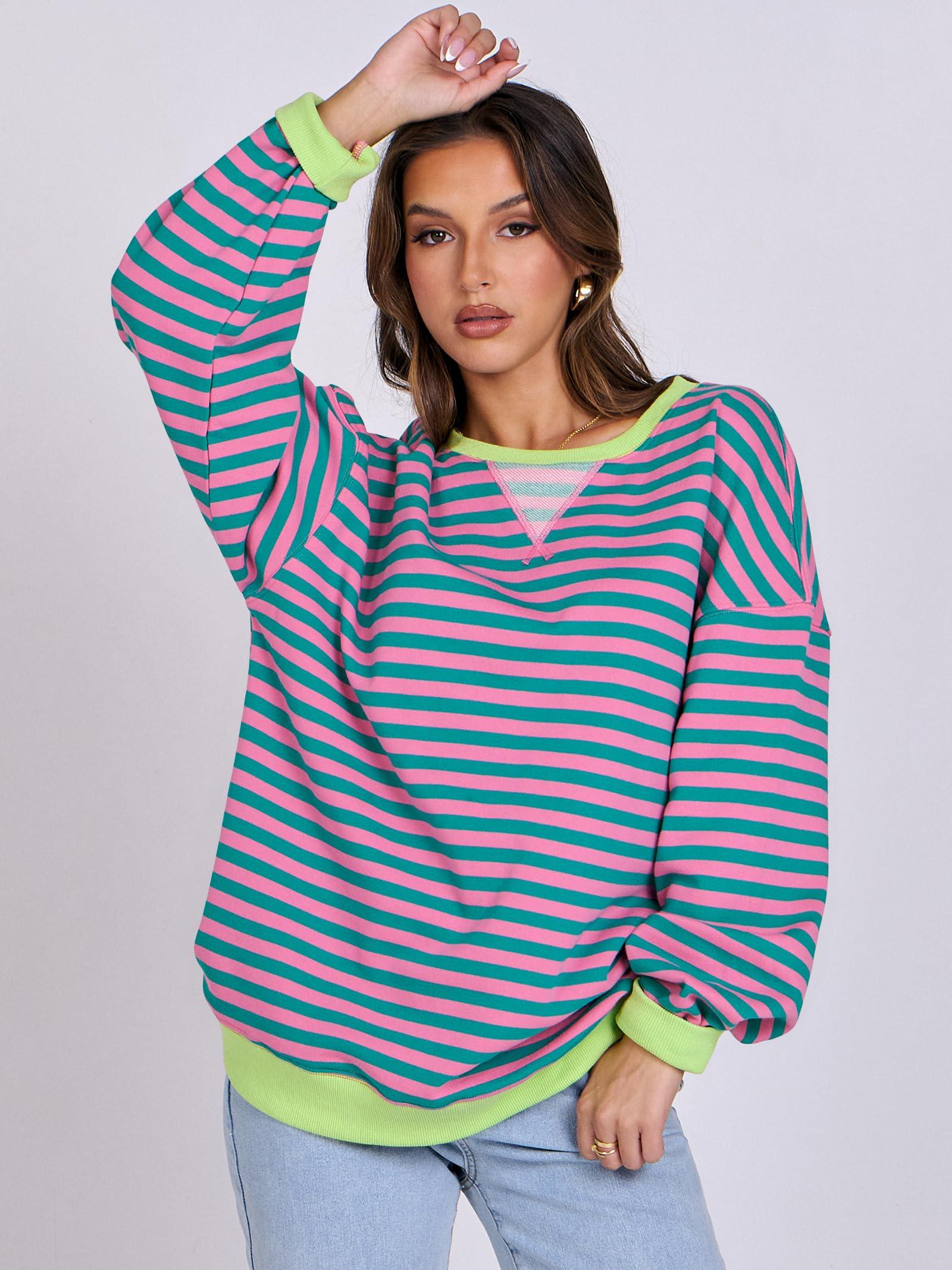 ANRABESS Women Striped Oversized Sweatshirt Crewneck Long Sleeve Shirts Hoodies 2025 Summer Fashion Pullover Top Y2K Outfits - Image 4