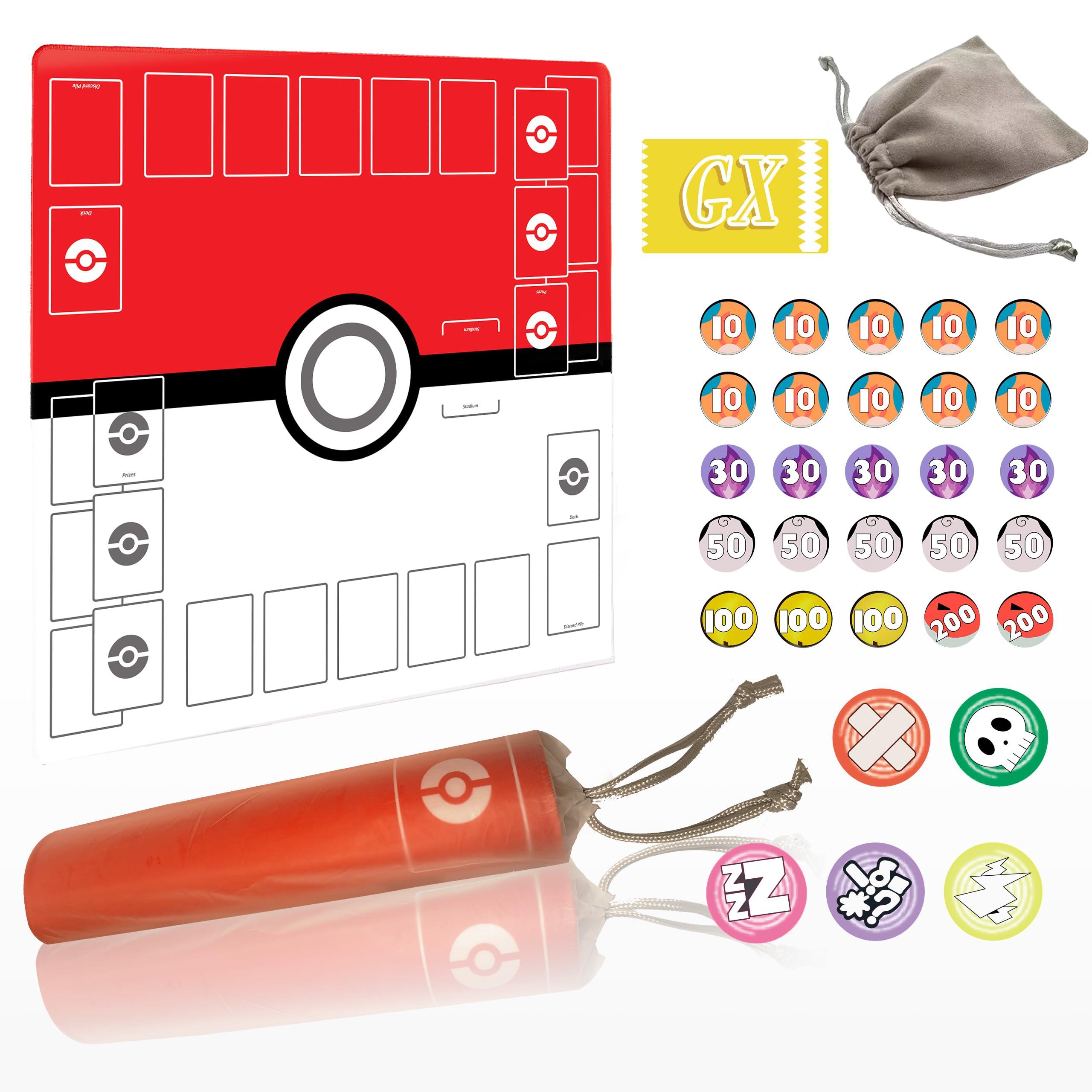 Extalas Playmat for Trading Card Game – 2-Player Trainer Mat with 31 Damage Counters and Professional Storage Bag