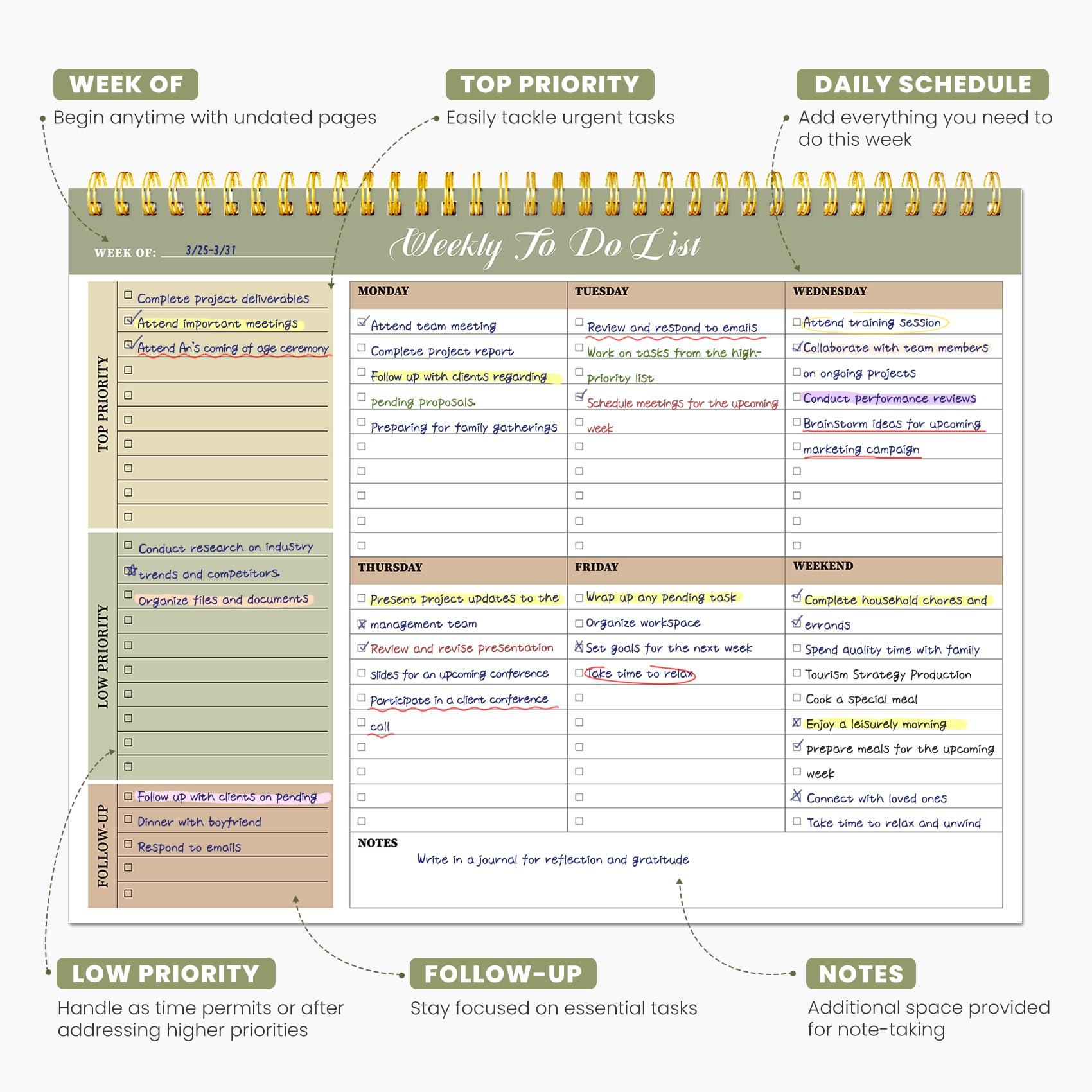 Weekly To Do List Notepad with 52 Undated Sheets（8.5"×11"）- Undated Weekly Planner Notepad for Office Desk Accessories and Supplies - Forest Shades - Image 3