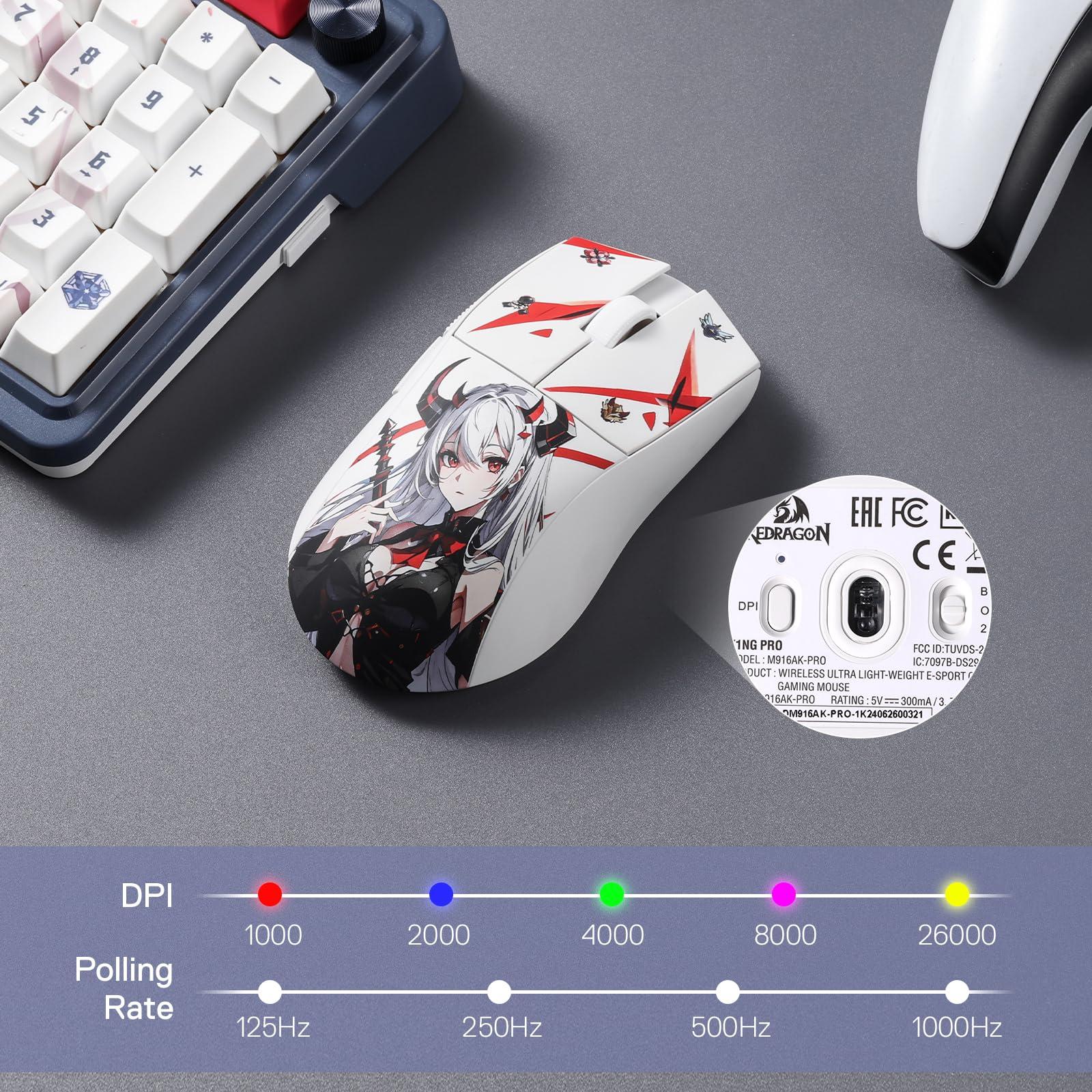 Redragon M916AK PRO 3-Mode Anime Gaming Mouse, 42G Ultra-Light 26K DPI Gaming Mouse w/Ergonomic Natural Grip Build, Full Programmable Buttons, Software Supports DIY Keybinds & DPI - Image 8