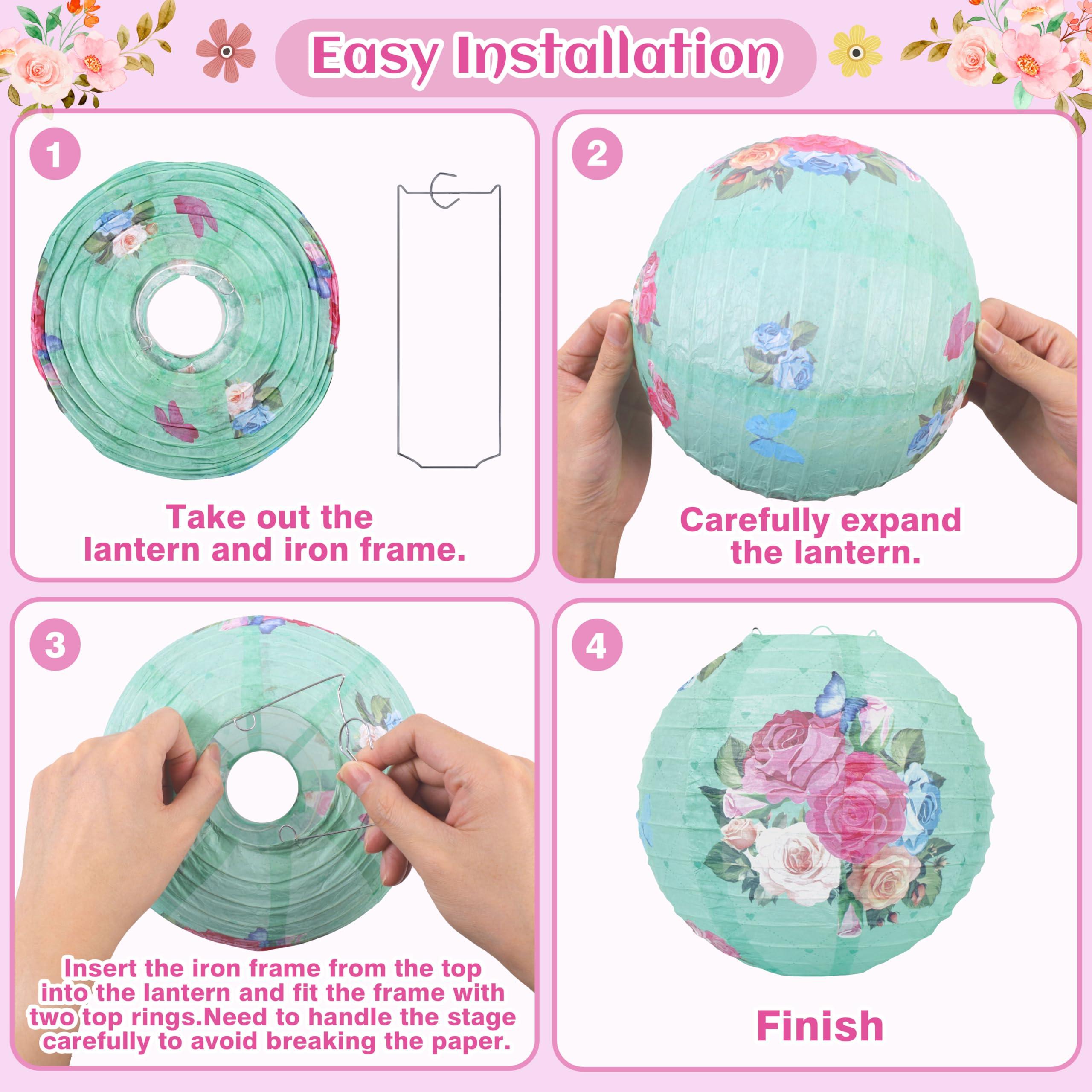 33Pcs Tea Party Decorations Paper Lantern Tissue Pom Pom Gold Butterfly Garden Decoration Hanging Decor for Birthday Bridal Shower Wedding - Image 7