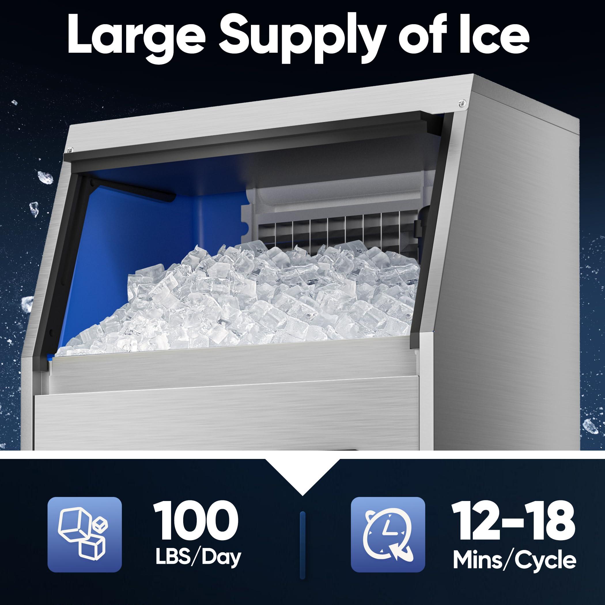 Coolski Commercial Ice Maker Machine 100LBS/24H, Under Counter Ice Maker with 34LBS Storage Capacity, Stainless Steel Ice Machine for Restaurant Home Bar, DOE - Image 2