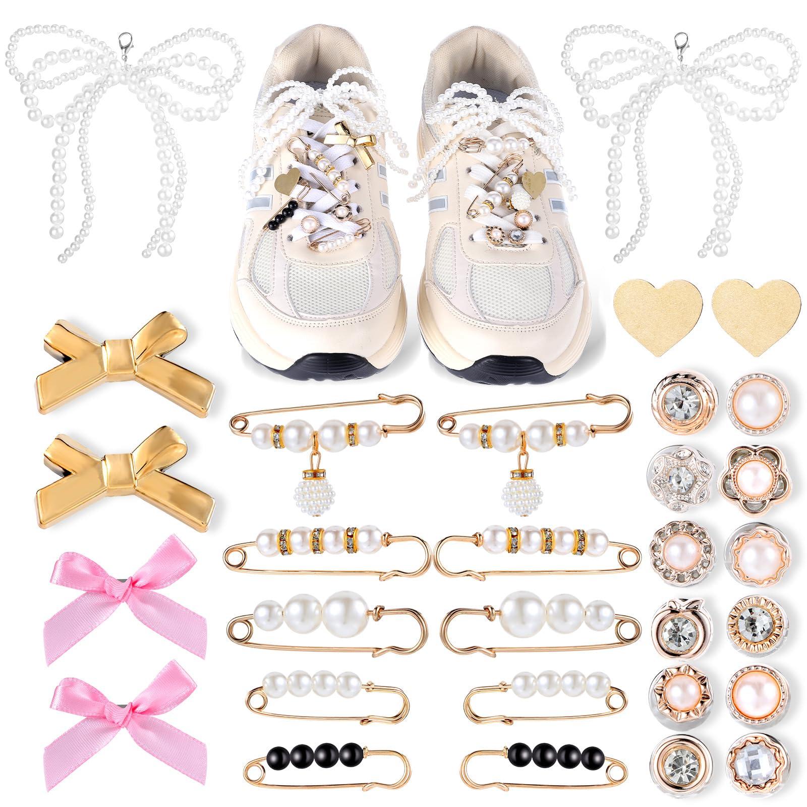 Ptwola Shoe Charms for Sneakers 30 Pcs Shoelace Charms Contain Bows Clips Pins Jewelry Decor Accessories for Shoes, Socks, Clothes, Bags - Image 8