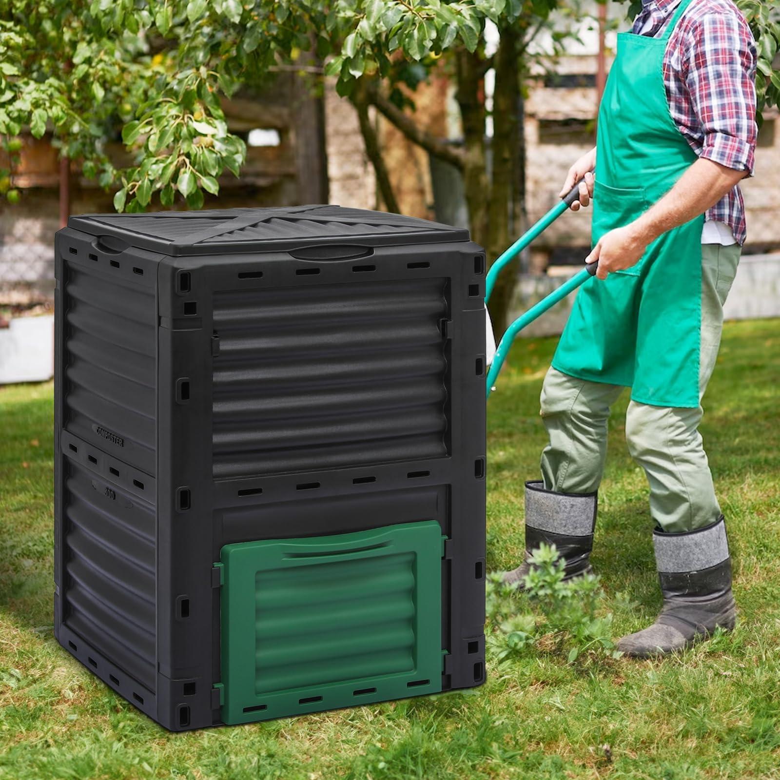MoNiBloom 80 Gallon Large Compost Bin, BPA Free Outdoor Composting Tumblers for Garden Patio, All-Season Fast Working Rotating Chamber Composters for Garden Patio w/Sliding Door - Image 11