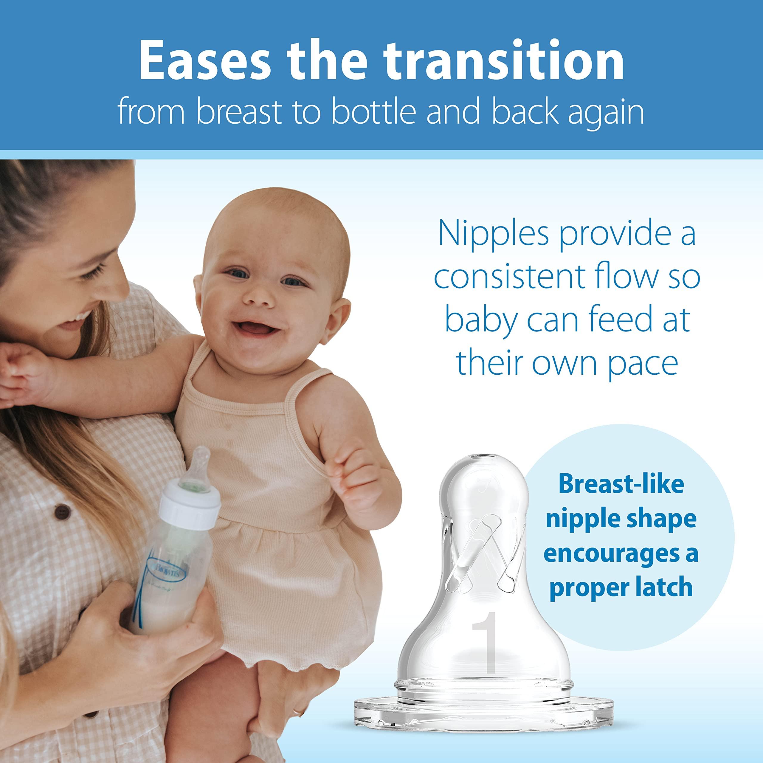 Dr. Brown's Natural Flow Anti-Colic Options+ Narrow Baby Bottle, 8 oz/250 mL, with Level 1 Slow Flow Nipples, 0m+, 4 Pack - Image 5