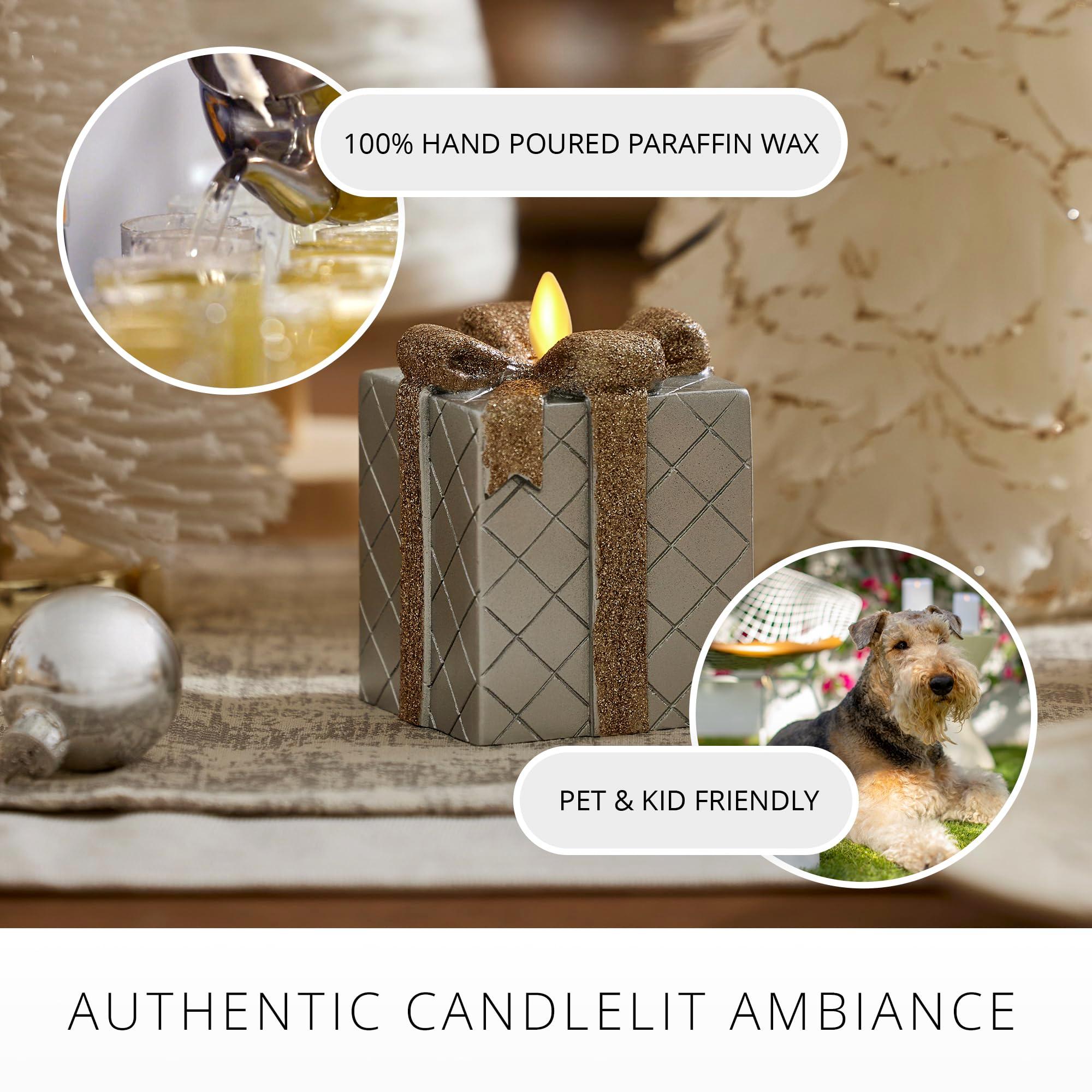 Luminara - Flameless Holiday LED Candle Battery Operated Moving Flame - Silver Gift Box - Pack of 1-3x4.25 - Glitter Ribbon with 5-Hour Timer Candle - Image 5