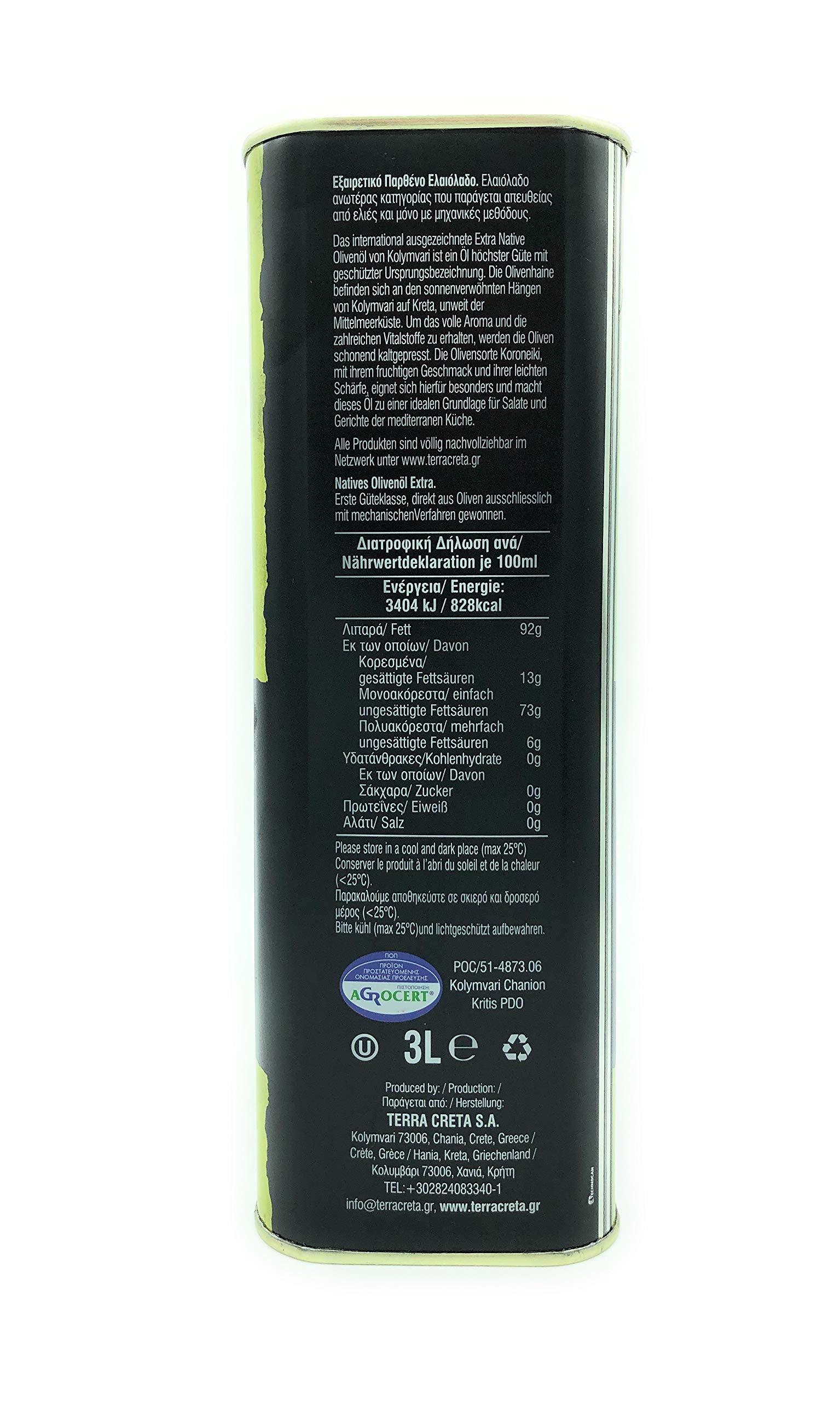 Terra Creta | Award Winning | Kolymvari Estates | 100% Pure Greek Olive Oil | Cold Extracted | Protective Designation of Origin | 3Ltr - (101.4 fl.oz) Tin - Image 2