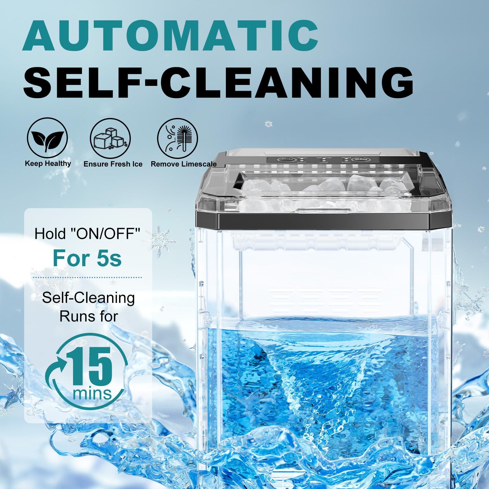 OLIXIS Ice Maker, Ice Makers Countertop with Handle, Portable Ice Machine, 9 Bullet Ice Cubes in 6 Mins, 26lbs in 24Hrs, Auto-Cleaning, with Basket and Scoop, for Home, Kitchen, RV, Camping, Black - Image 4