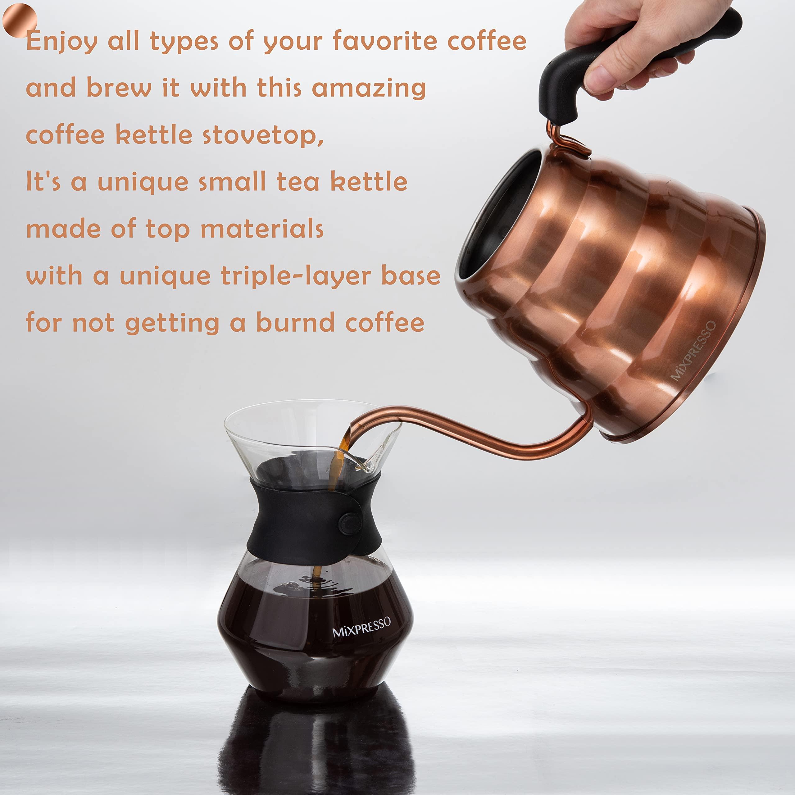 Mixpresso Gooseneck Pour Over Coffee Kettle, Barista Pour Control Design For Coffee & Tea High-Grade Stainless Steel 1.2 Liter (40 Oz) Drip Coffee Induction Cooker, Copper Stovetop Kettle - Image 5