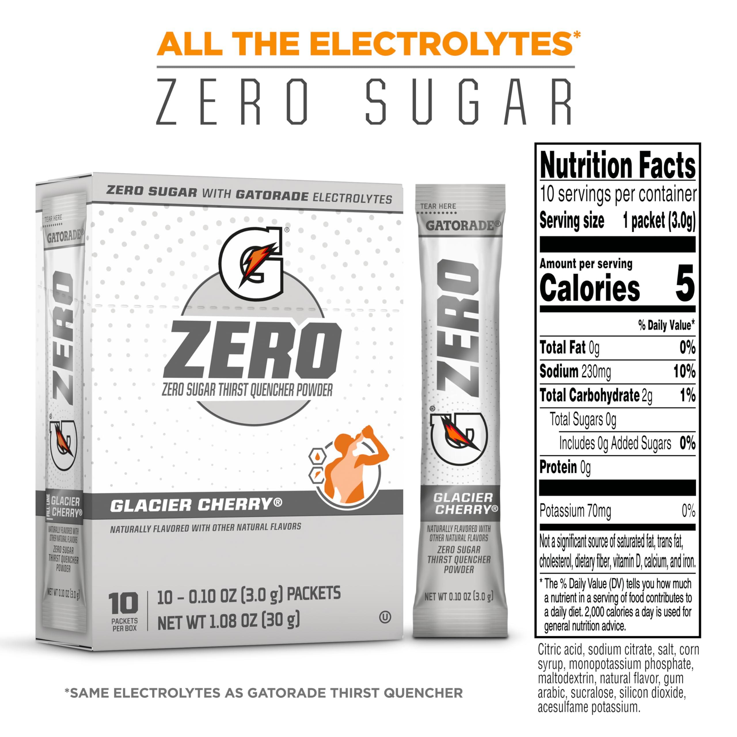 Gatorade G Zero Sports Drink Mix Powder Packets, Glacier Cherry, Electrolyte Powder Drink Mix for Hydration, Zero Sugar, Total 120 Packets - Image 3