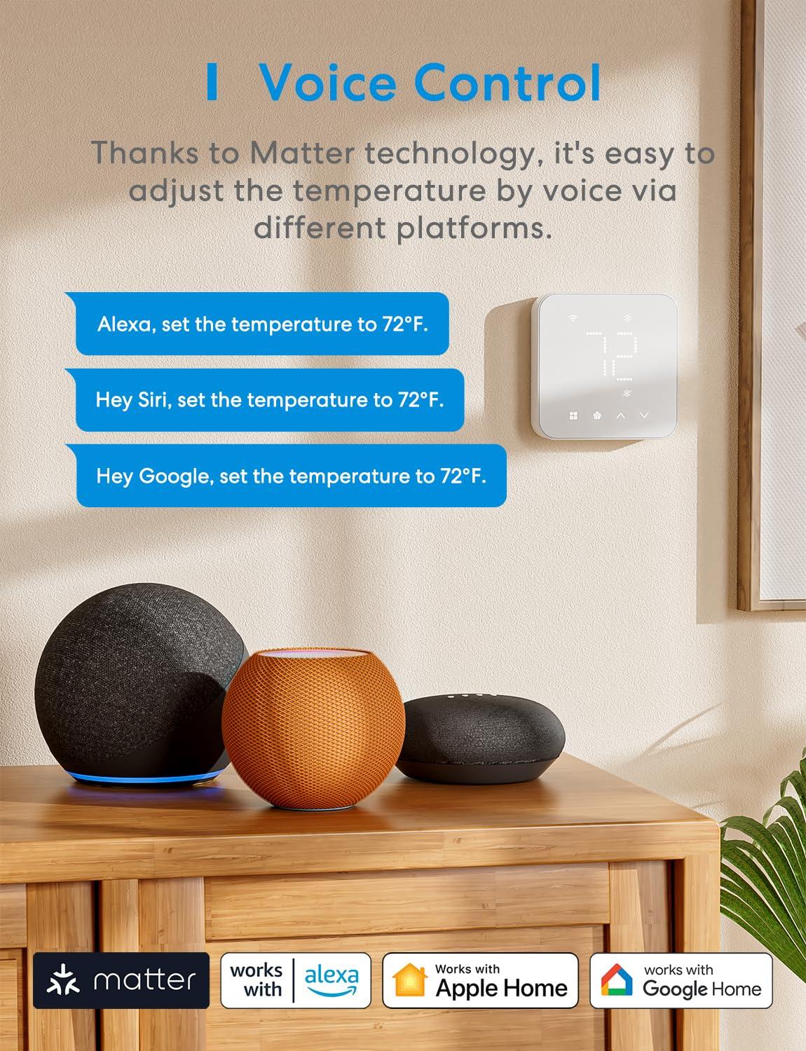 meross Smart Thermostat for Home, WiFi Thermostat Works with Matter, Alexa, Apple Home, Google Assistant, App & Voice Control, 7x24h Scheduling, Energy Saving, C-Wire Required - Image 4
