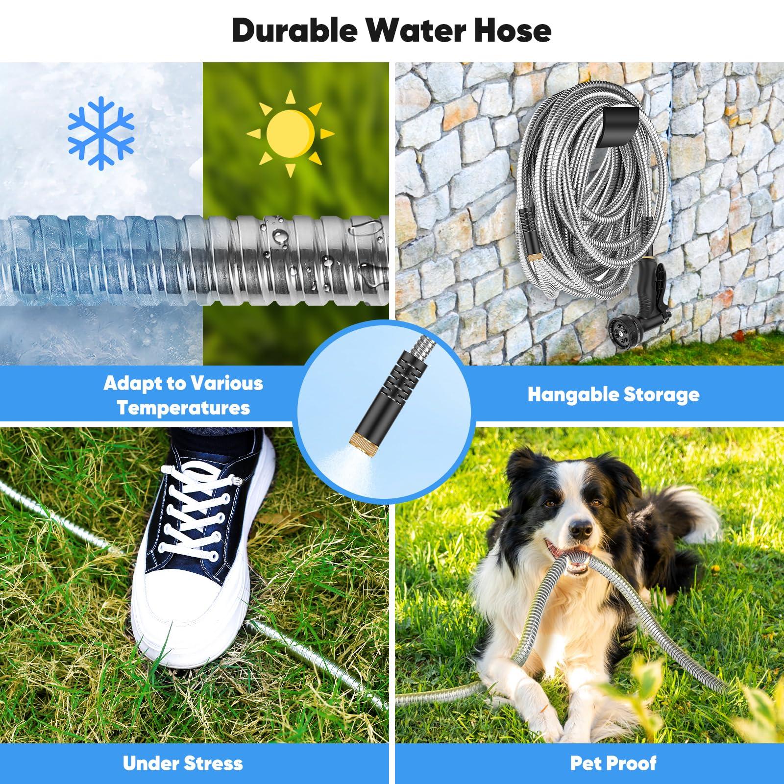 Garden Hose 50 FT, Metal Stainless Steel Water Hose with 10 Function Nozzles, No Kinks, Flexible Hose, Lightweight, Puncture Proof, Heavy Duty Hose for Yard and Outdoor - Image 6
