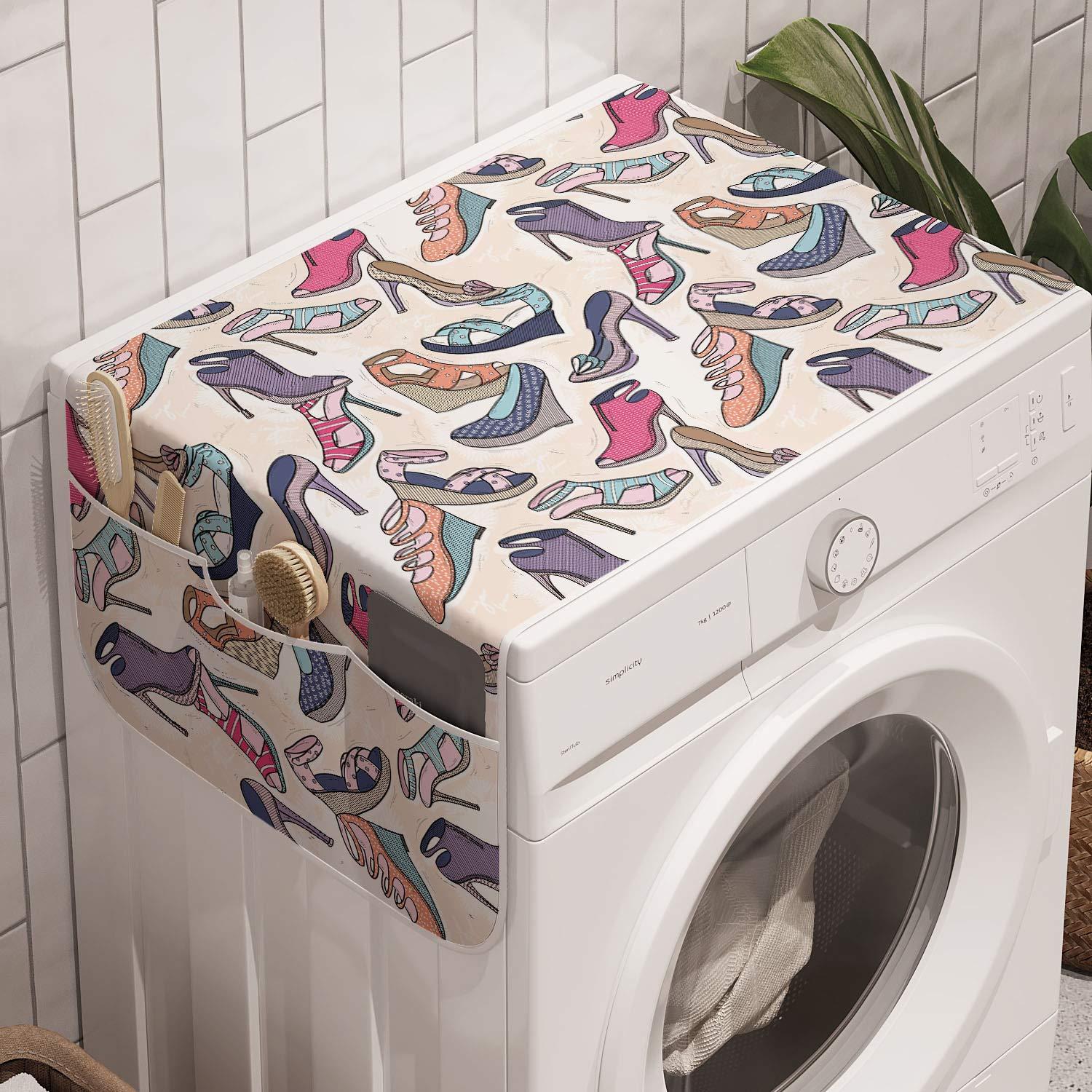 Ambesonne Fashion Washing Machine Organizer, Footwear Themed Colorful Doodle Shoes Elements Women High Heels Illustration, Anti-slip Fabric Cover for Washers and Dryers, 47" x 18.5", Multicolor