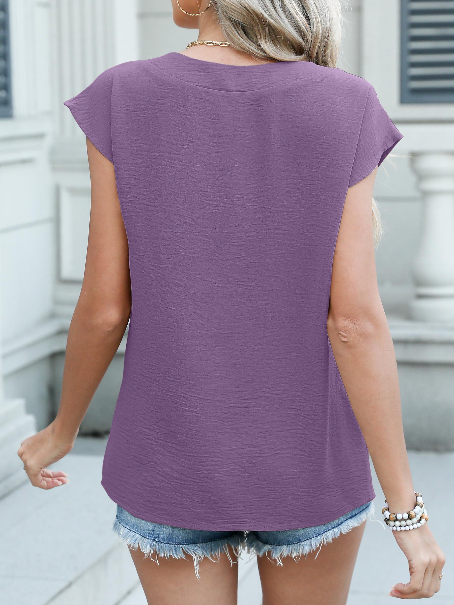 ANRABESS Women Tops Cap Sleeve Textured Dressy Casual V Neck Shirts 2025 Summer Business Work Blouses Outfits - Image 5