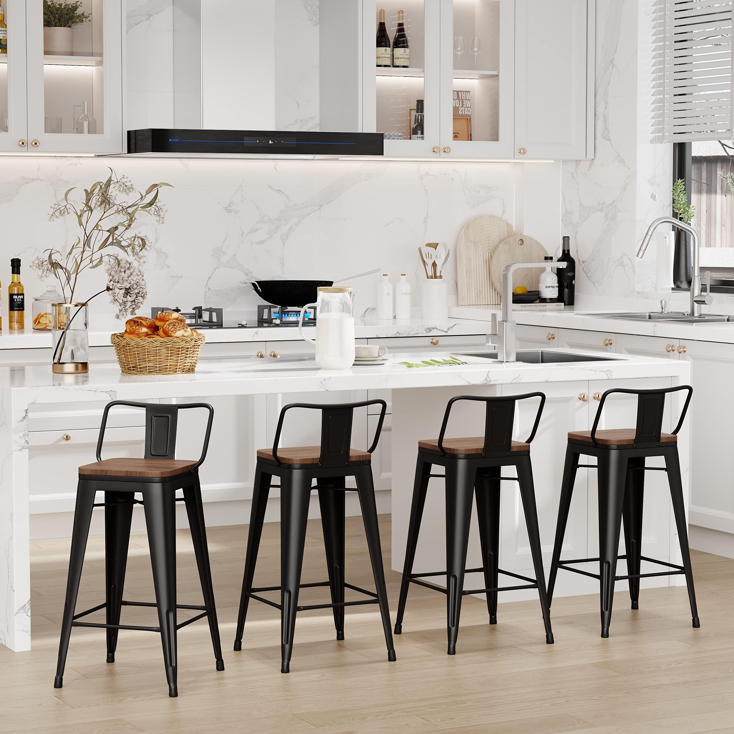Changjie Furniture 24 Inch Bar Stools Set of 4 Industrial Metal Barstools Counter Height Bar Stool with Backs for Home Kitchen (24 inch, Black) - Image 5