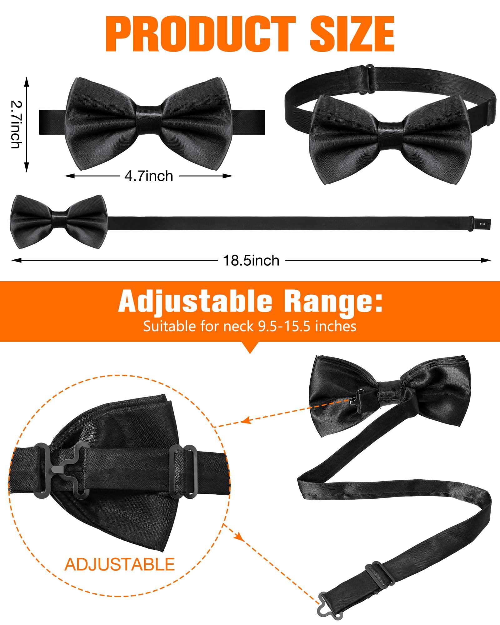 Hercicy 20 Pieces Bow Ties for Men, Formal Satin Solid Tuxedo Adjustable Length Pre Tied Bow Ties for Wedding Celebration - Image 2
