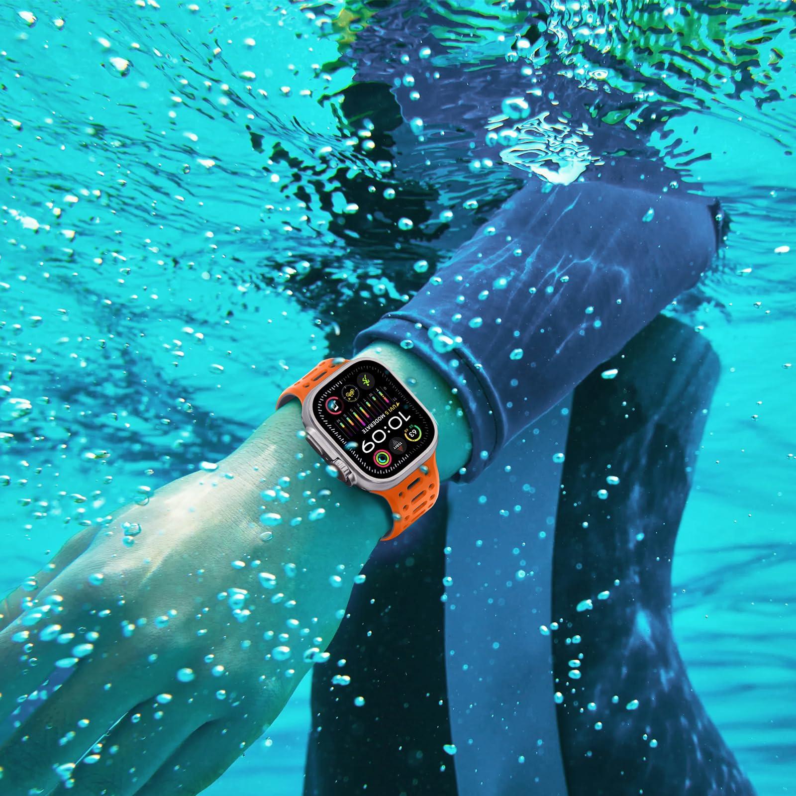 ZZDZZ Compatible with Apple Watch Band 49mm 46mm 45mm 44mm 42mm 41mm 40mm 38mm, Magnetic Silicone Sport Breathable Strap for iWatch Ultra 2 SE Series 10 9 8 7 6 5 4 (49/46/45/44/42mm, Orange/Gray) - Image 5