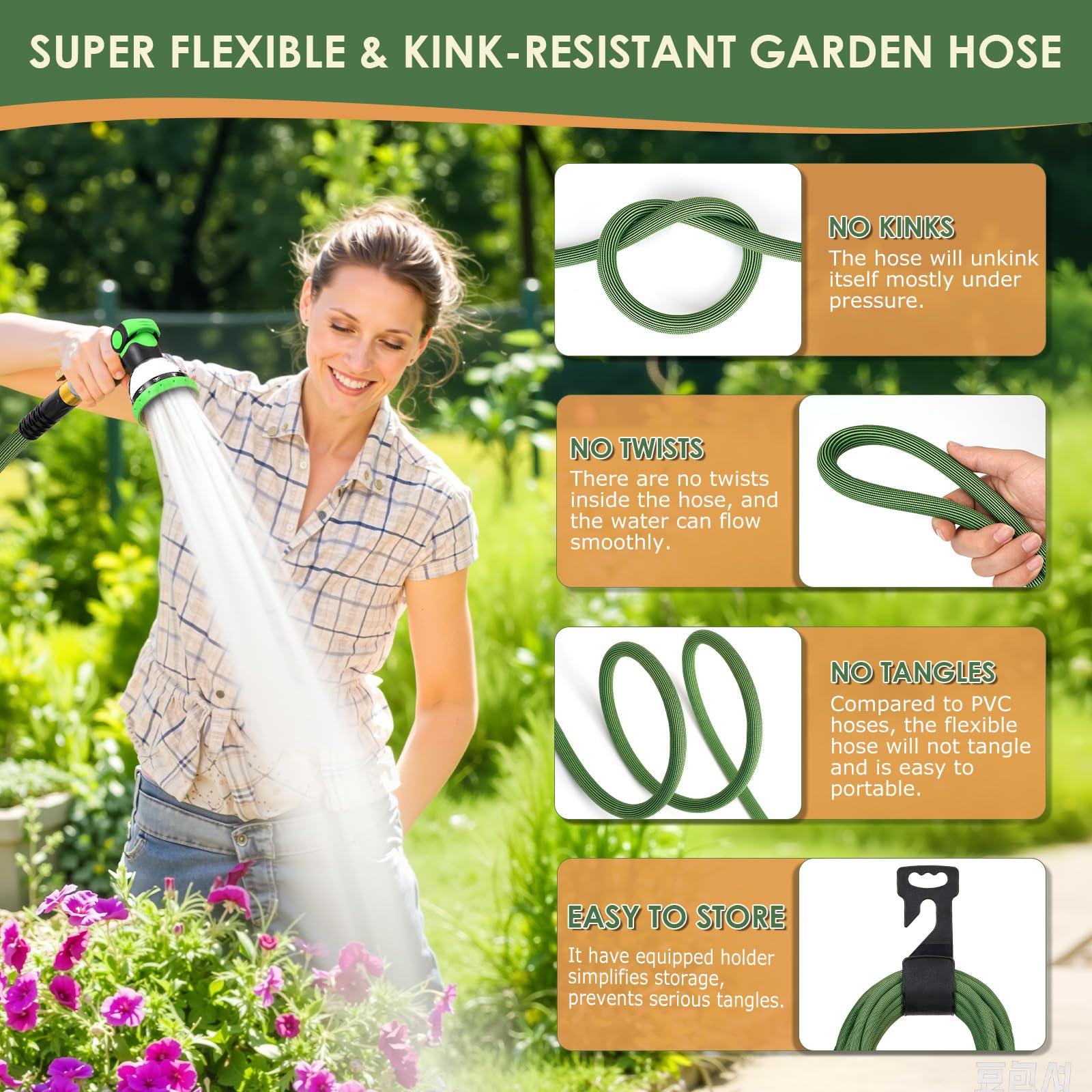 PALRORY Non-Expandable Garden Hose 100 ft, Ultra Lightweight Flexible Water Hose with 10-Pattern Nozzle, Leak-Proof, High-Density Fabric, Thickened Connector, Shut-Off Valve for Yard, Lawn, Outdoor - Image 8