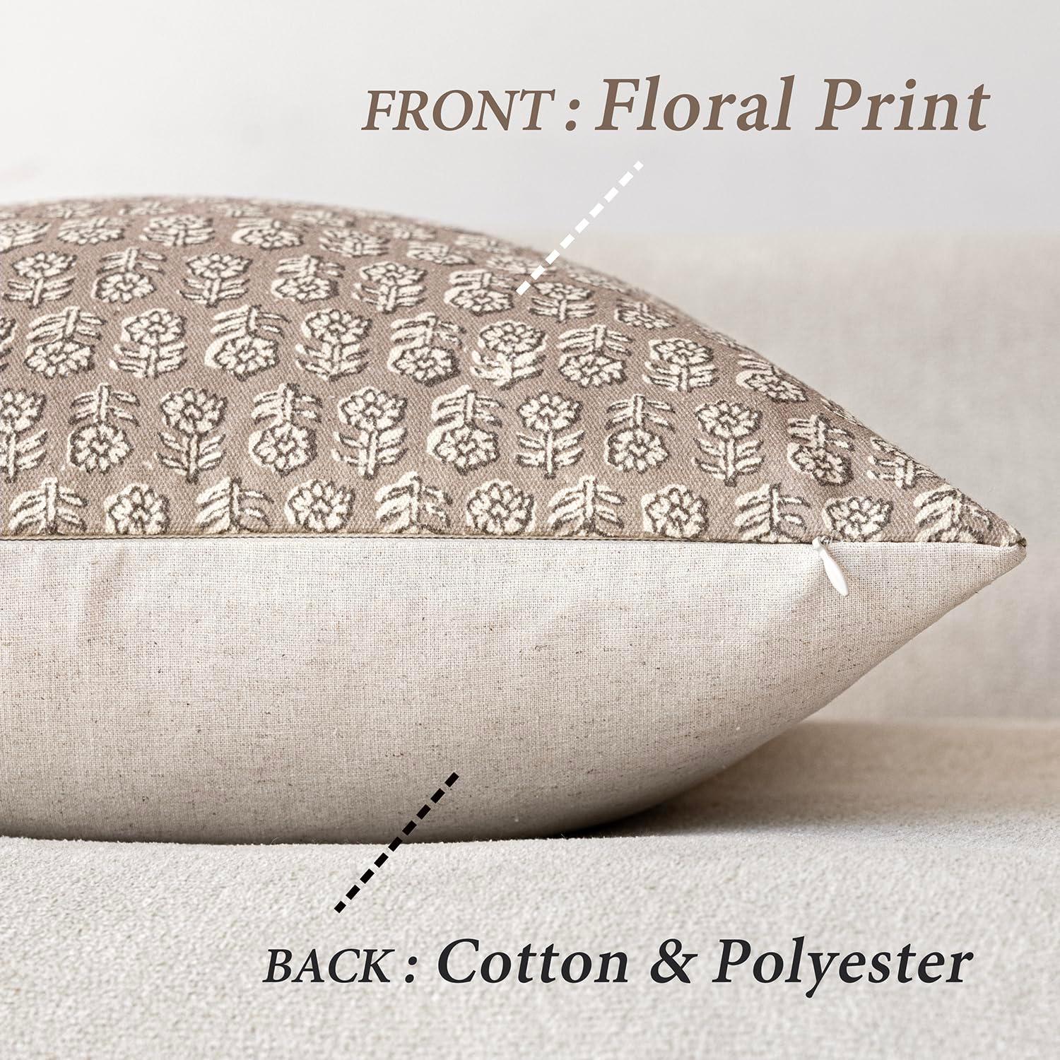 Foindtower Set of 2 Decorative Vintage Floral Print Throw Pillow Covers Neutral Modern Farmhouse Cushion Covers Boho Home Decor for Sofa Chair Couch Bedroom Living Room Outdoor,18×18 Inch,Tan Taupe - Image 2