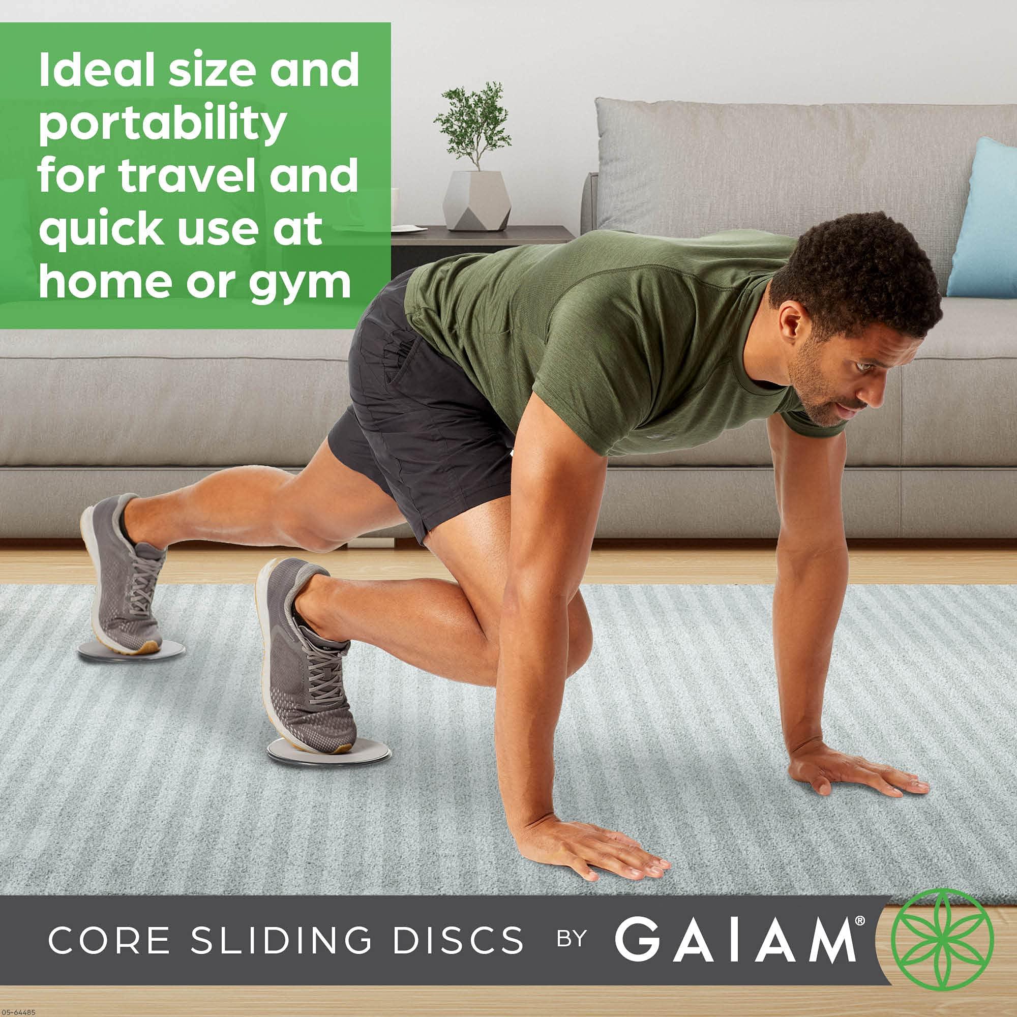 Gaiam Core Sliding Discs - Dual Sided Workout Sliders for Carpet & Hardwood Floor - Home Ab Pads Exercise Equipment Fitness Sliders for Women and Men, Grey/Black - Image 3