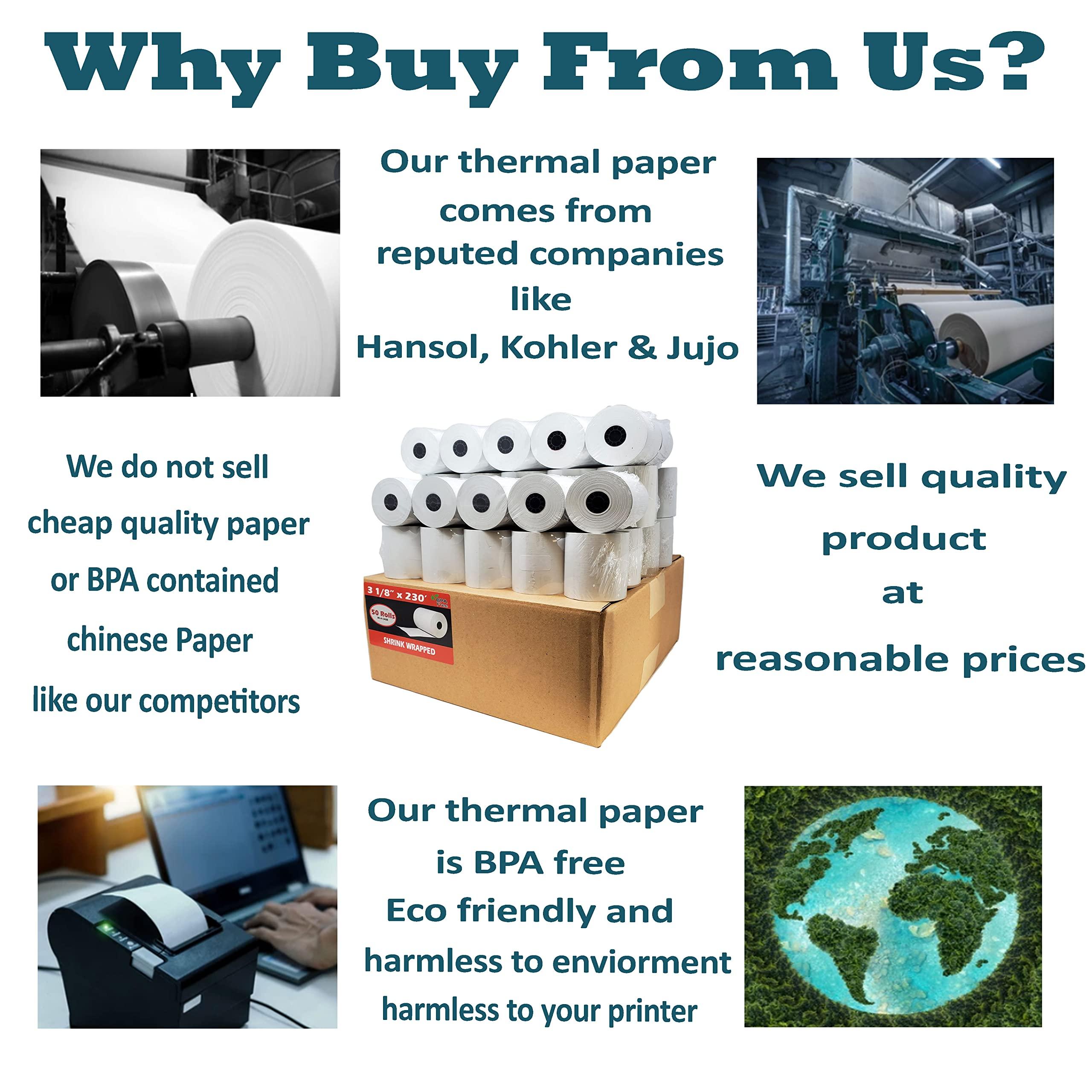 (50 Rolls) 3 1/8 x 230 Thermal Paper Receipt Rolls (55 GSM Premium Quality German Paper) Fits All POS Cash Registers BPA Free - BuyRegisterRolls - Image 4