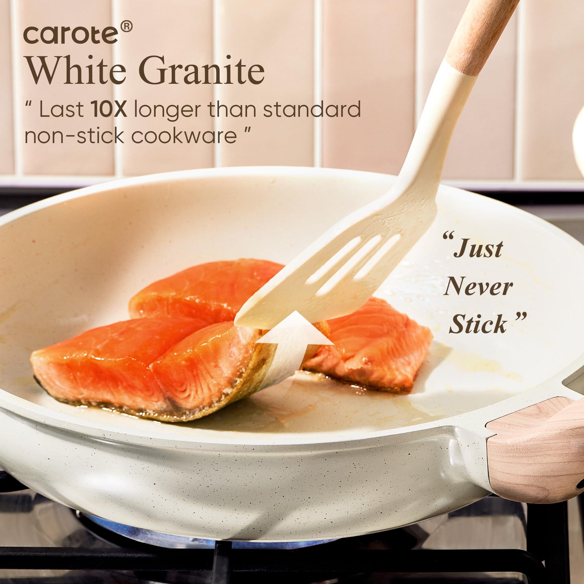 CAROTE 21Pcs Pots and Pans Set, Nonstick Cookware Sets, White Granite Induction Cookware Non Stick Cooking Set w/Frying Pans & Saucepans(PFOS, PFOA Free) - Image 3