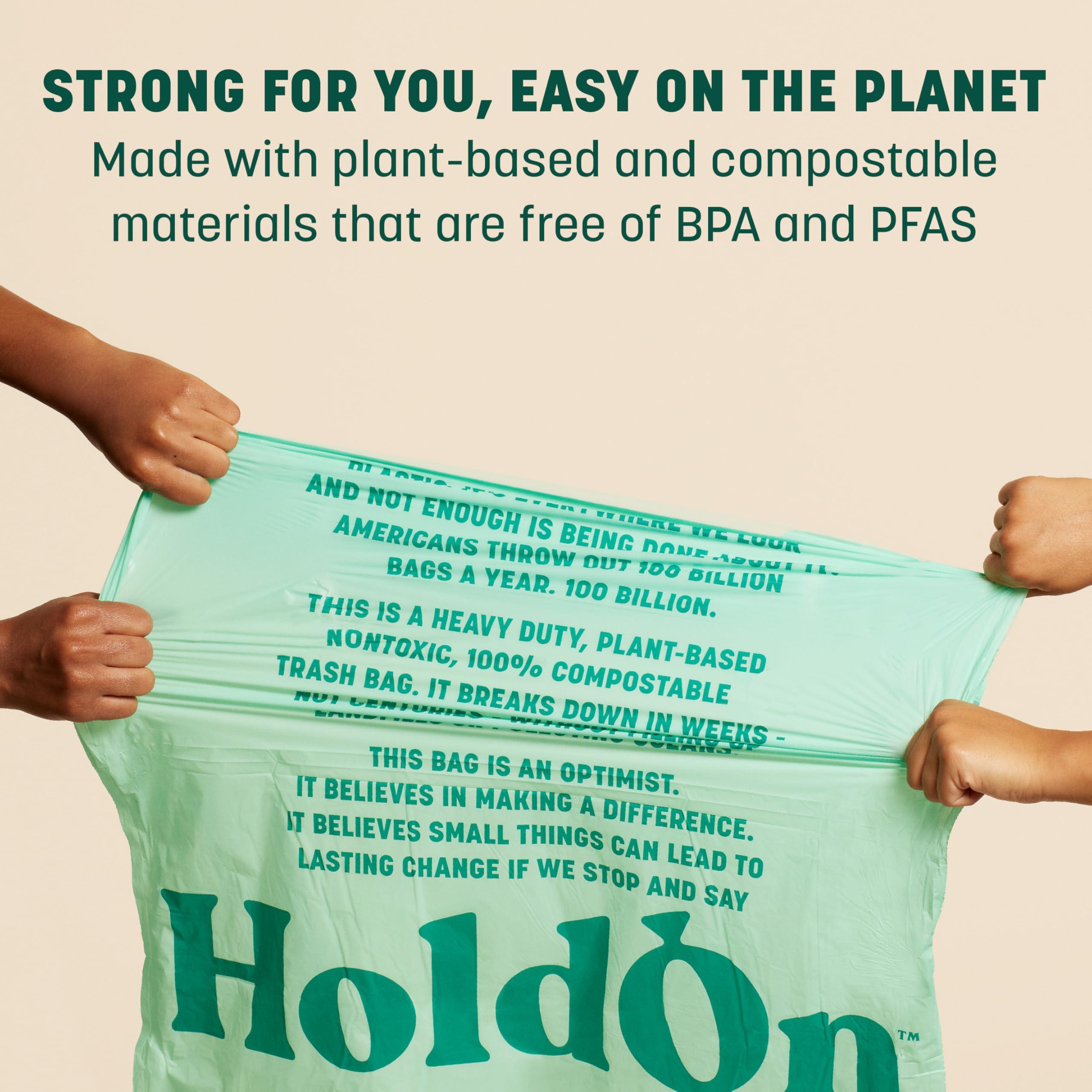 HoldOn 13-Gallon Trash Bags – Plant-based Tall Kitchen Trash Bags with Drawstring Handles for Tall Trash Bins, Heavy-duty and Compostable Large Trash Bags (40 bags) - Image 6