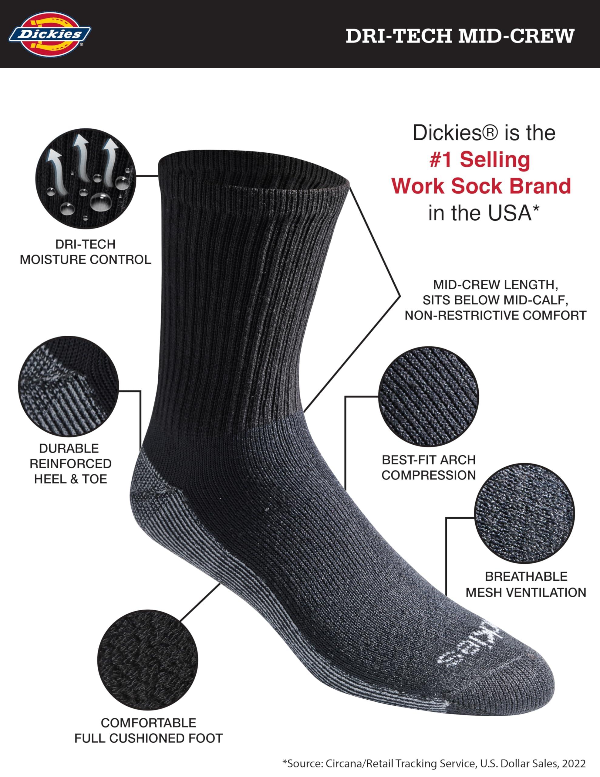 Dickies Men's Dri-tech Moisture Control Mid-Crew Comfort Length Socks, Available in M-XL (6, 12 Pairs) - Image 2