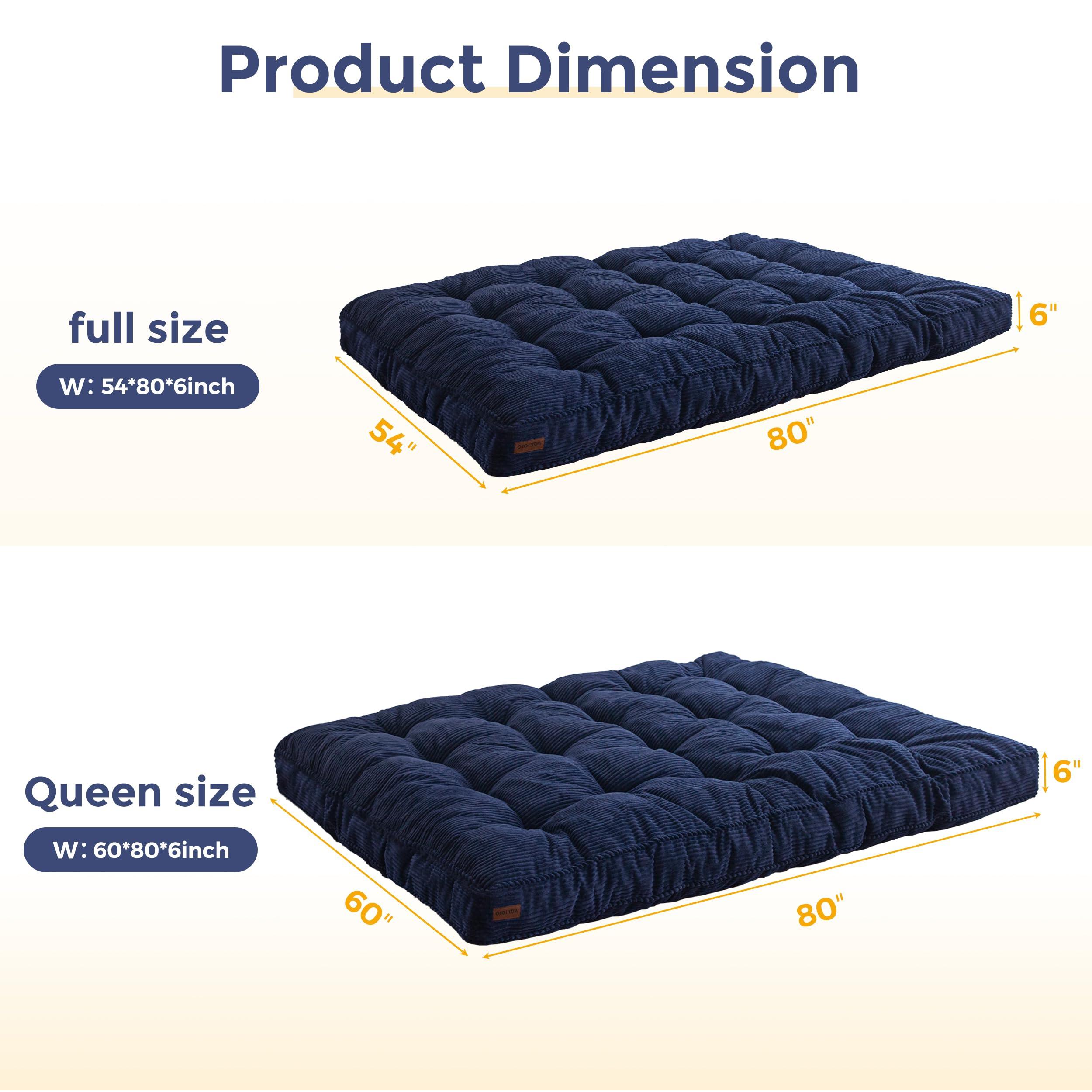 MAXYOYO 6" Futon Mattress Full Size, Tufted Futons Sofa Couch Bed with Twisted Rope Design Edging, Thick Corded Fabric Floor Mattress for Adults, Shredded Foam Filling (Frame Not Included), Navy - Image 2