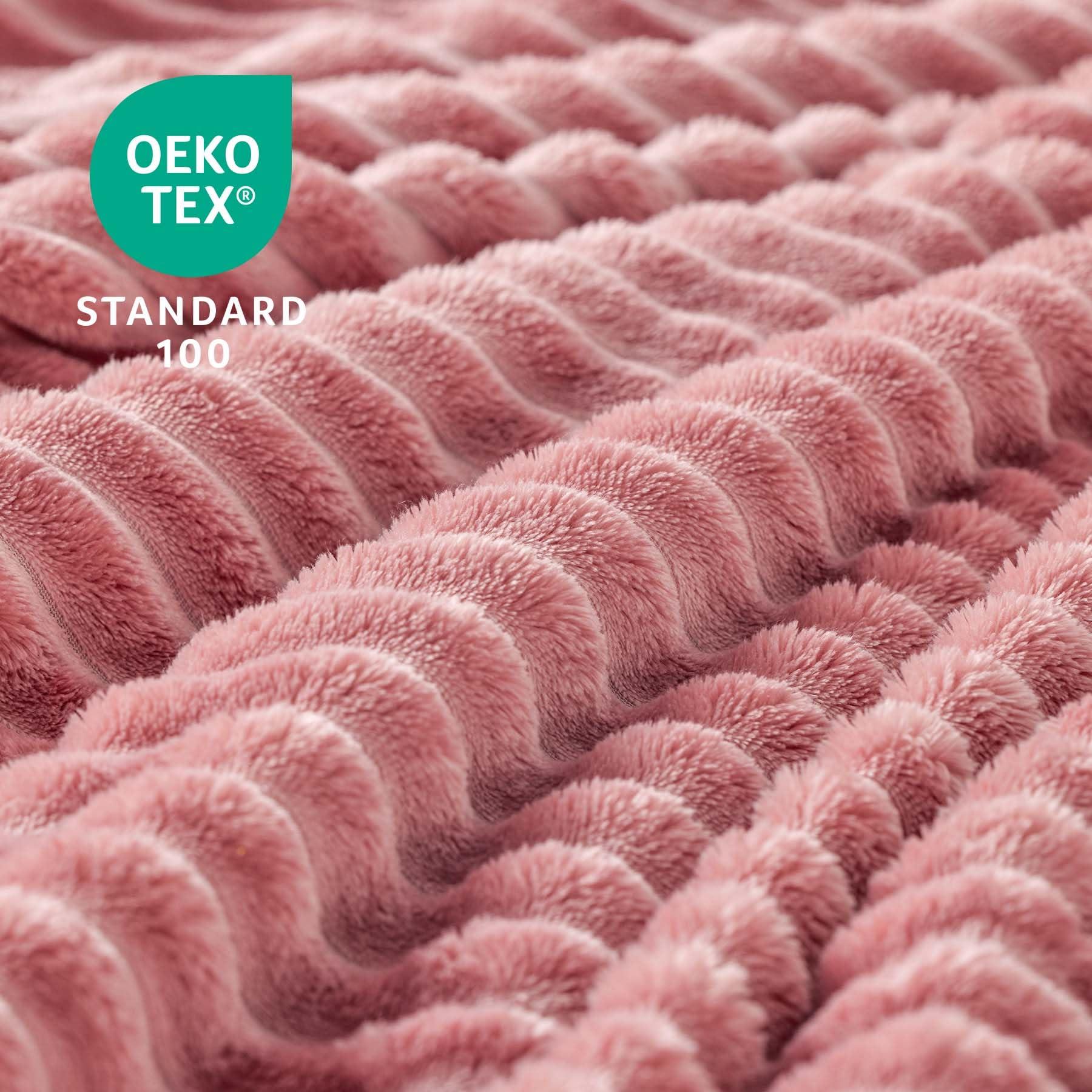 BEDELITE Fleece Throw Blanket for Couch – 3D Ribbed Jacquard Soft and Warm Decorative Fuzzy Blanket – Cozy, Fluffy, Plush Lightweight Pink Throw Blankets for Bed, Sofa, 50x60 inches - Image 3