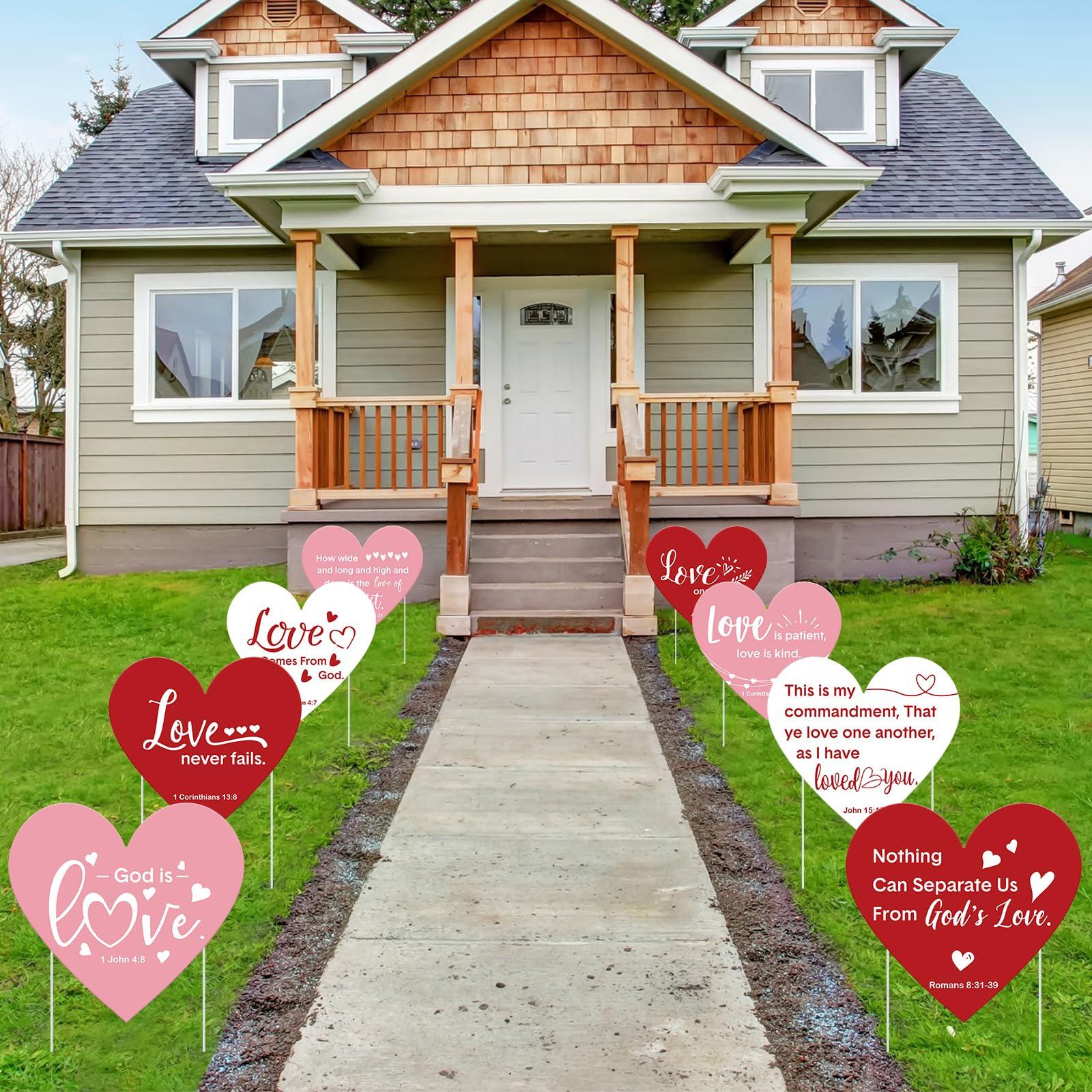 Beeveer 9 Pcs Christian Valentine's Day Yard Sign for Outdoor Decorations Jesus Bible Verse Hearts Lawn Decor with Stakes Heart Decoration for Wedding Shower Supplies Garden Pathway Walkway Love Decor - Image 6