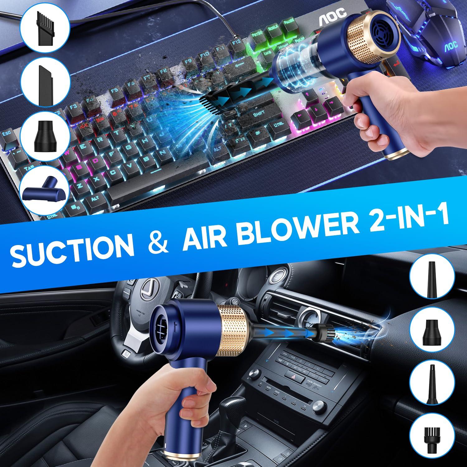 JONYJ Handheld Car Vacuum Cleaner, 16000PA Hand Held Vacuum Portable Cordless, 2 in 1 Air Duster and Vacuum Cleaner with LED Light, Multi-Nozzles, 120W High Power Mini Vacuum for Home, Pet, Office - Image 3