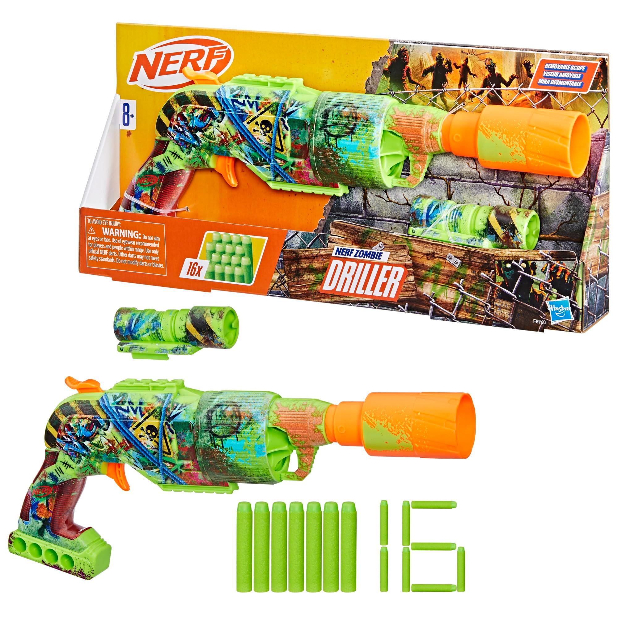 NERF Zombie Driller Dart Blaster, 16 Nerf Elite Darts, Rotating 5 Dart Cylinder, Removable Scope, Outdoor Games, Ages 8+ - Image 14